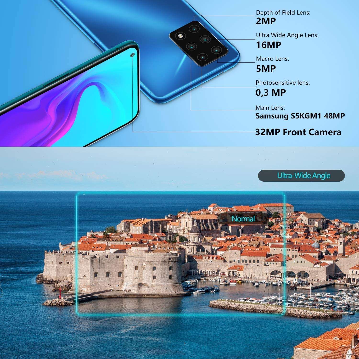 CUBOT X30 Unlocked Smartphone (8GB+128GB) with 6.4-Inch FHD+ Display,Five Al Cameras, Android 10, 4200mAh Battery, 4G Dual SIM Phone (Blue) 4