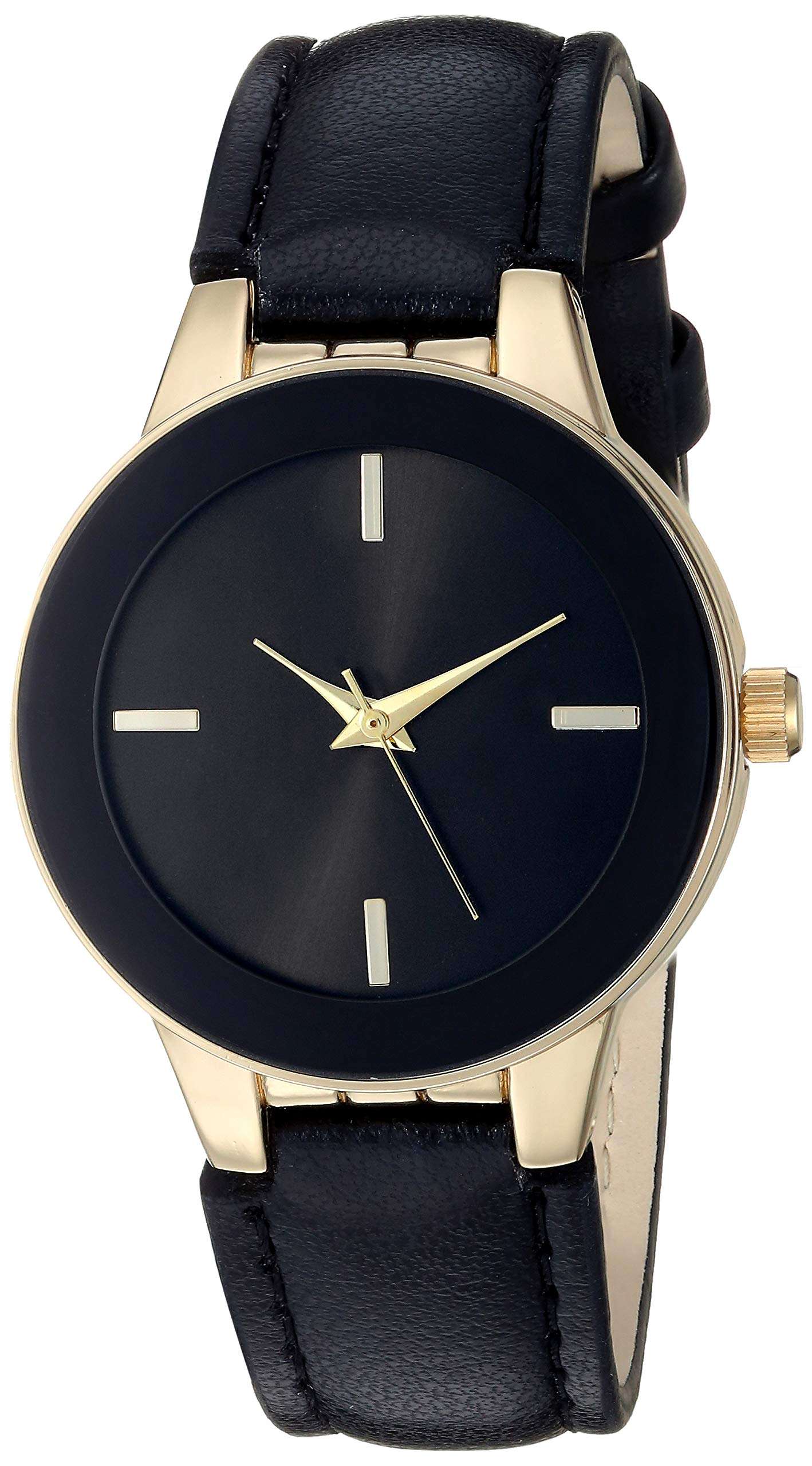 Amazon Essentials Women's Faux Leather Strap Watch, Black/Gold 1