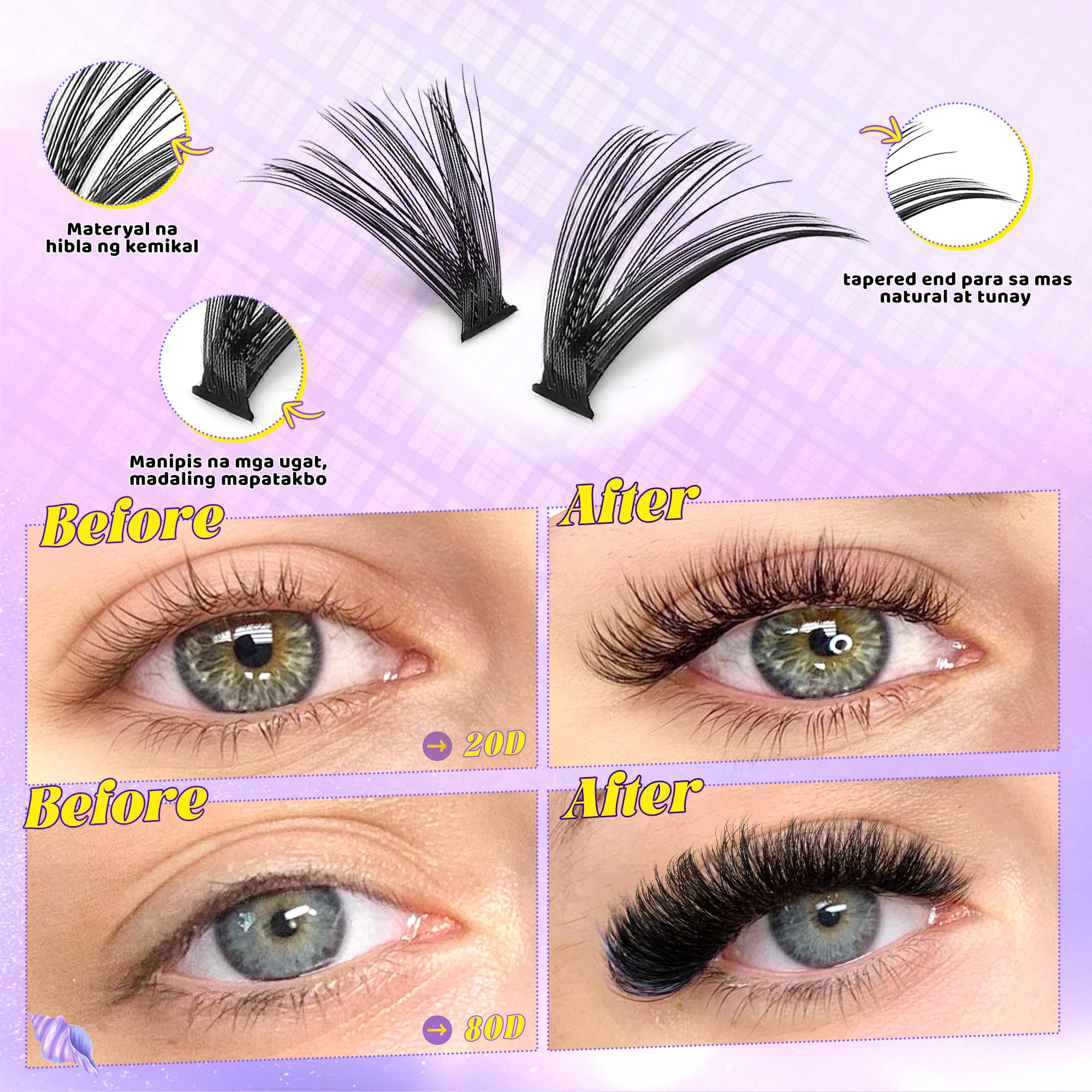 DIY Lash Clusters, 800PCS Individual Lashes, 30D 40D 50D 60D, Various Styles, with Application Tools 5