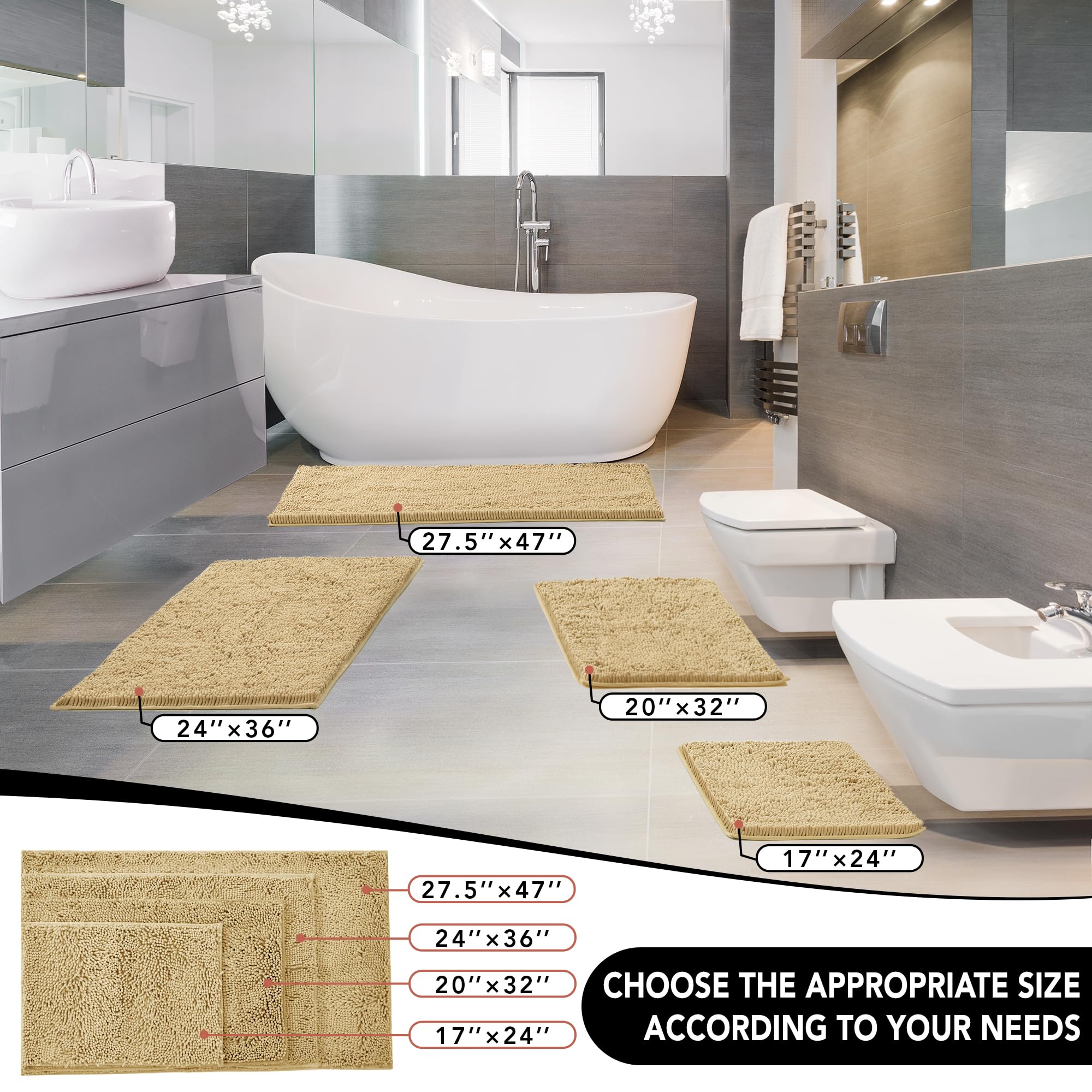 Deconovo Bath Mat 36x24 Inch Non-Slip, Ultra Absorbent, Machine Washable Microfiber Rug for Bathroom Floor, Hotel & Home Use – Oeko-TEX Certified, Quick Dry, Soft Plush Feel Pebble 3