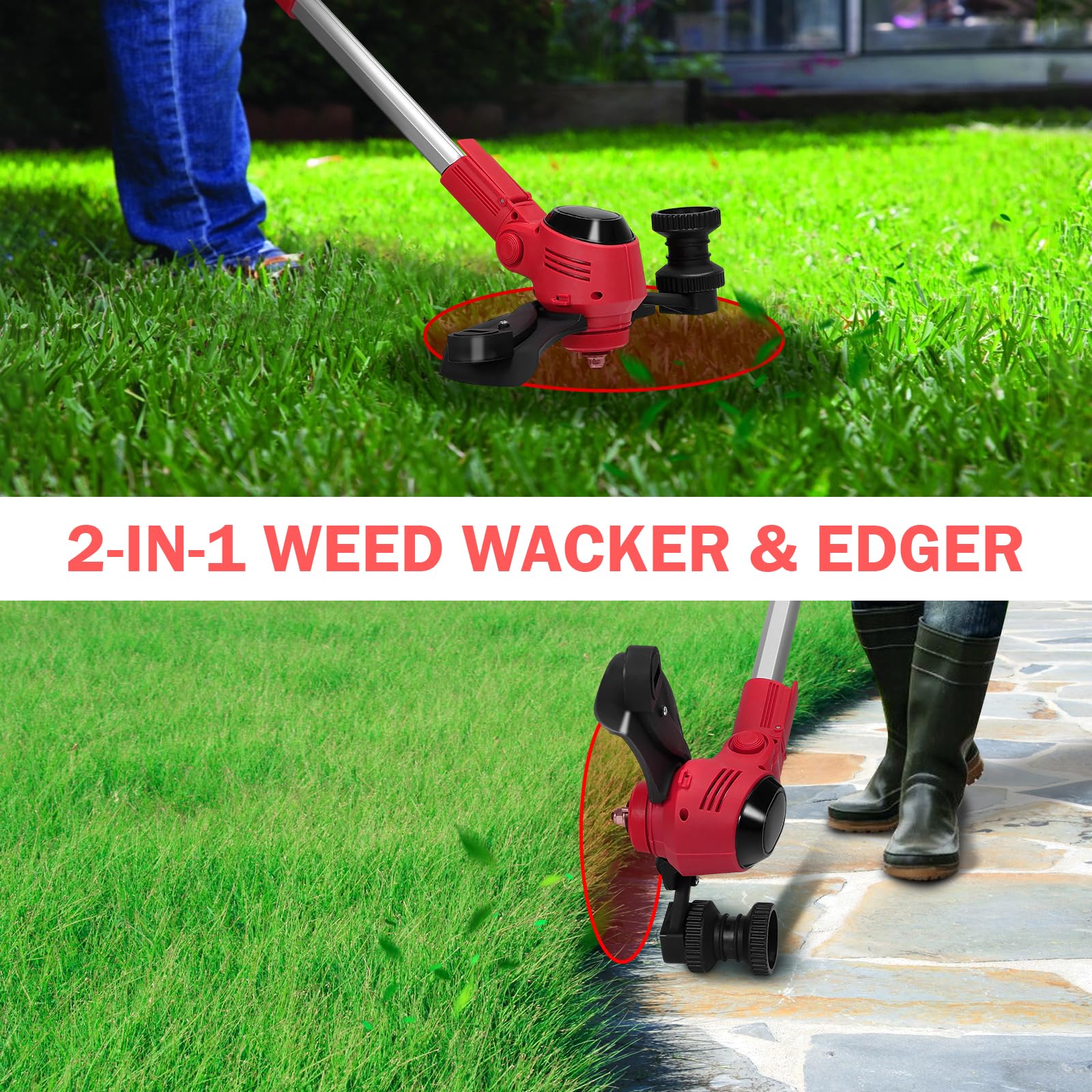 Korunria Brushless Cordless Weed Wacker & Edger & Lawn Mower with 2.5Ah Battery, Running Time 50~75 Mins Charger Included (Two 2.5AH Batteries) 3
