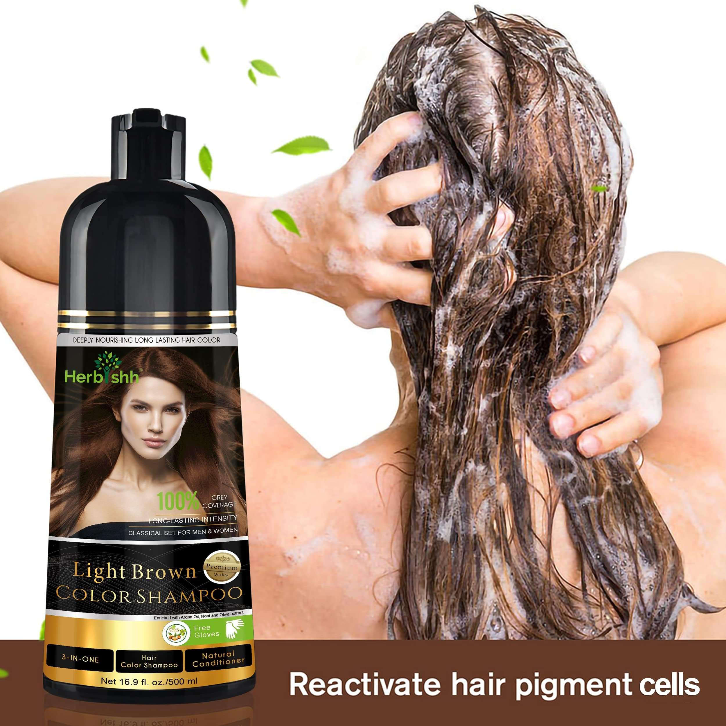 Herbishh Hair Color Shampoo Light Brown for Grey + Hair Dryer Diffuser Black Attachment for Even Heat Distribution, Universal Fit for Curly, Thick & Wavy Hair, Reduces Frizz & Adds Volume 6