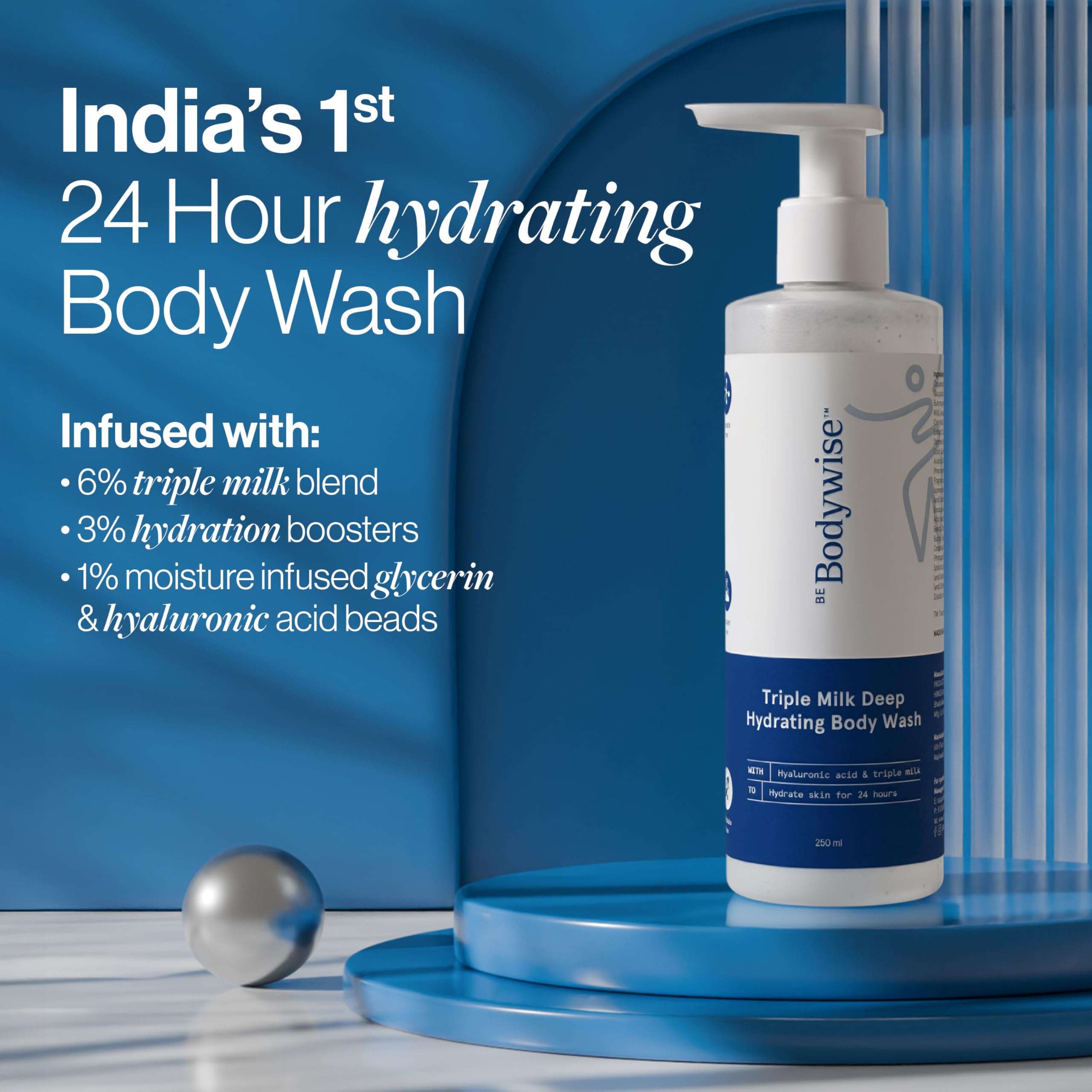 Be Bodywise Triple Milk Deep Moisturizing Body Wash 250ml |For Dry & Dehydrated Skin | With 6% Triple Milk Extracts & 3% Hydrating Boosters | Lasting Hydration & Skin Barrier Support | Paraben & SLS Free 3