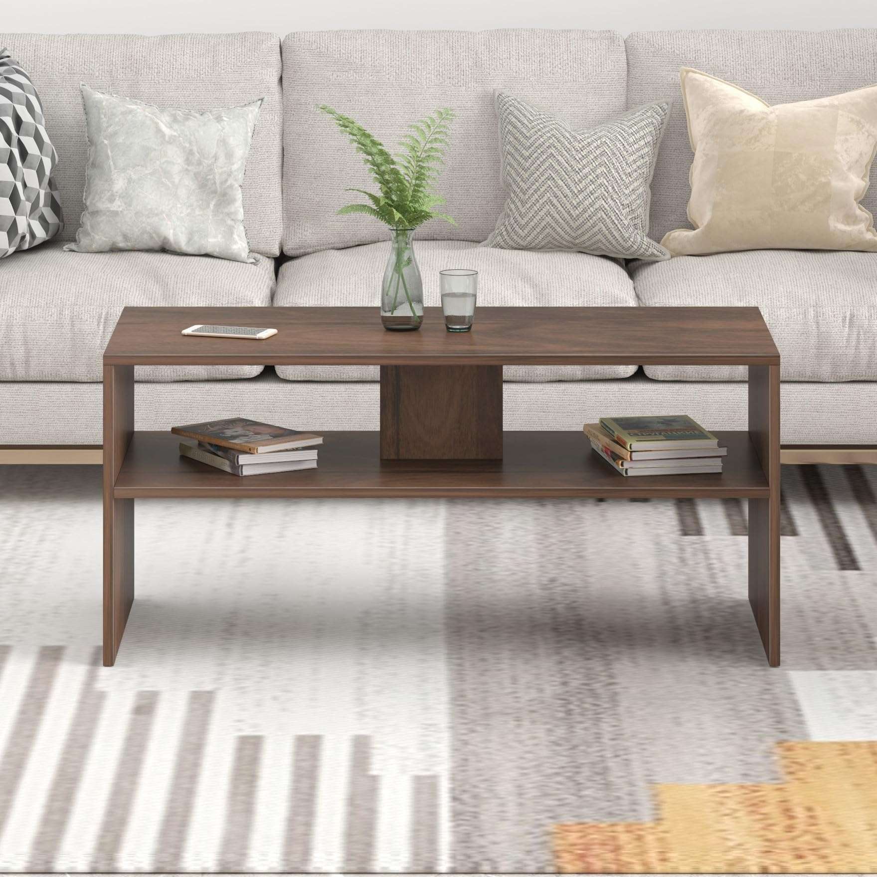 BLUEWUD Oliver Engineered Wood Coffee Center Sofa Tea/Teapoy Console Table with Storage for Sofa Set Living Room Home Hall (Brown Maple) 4