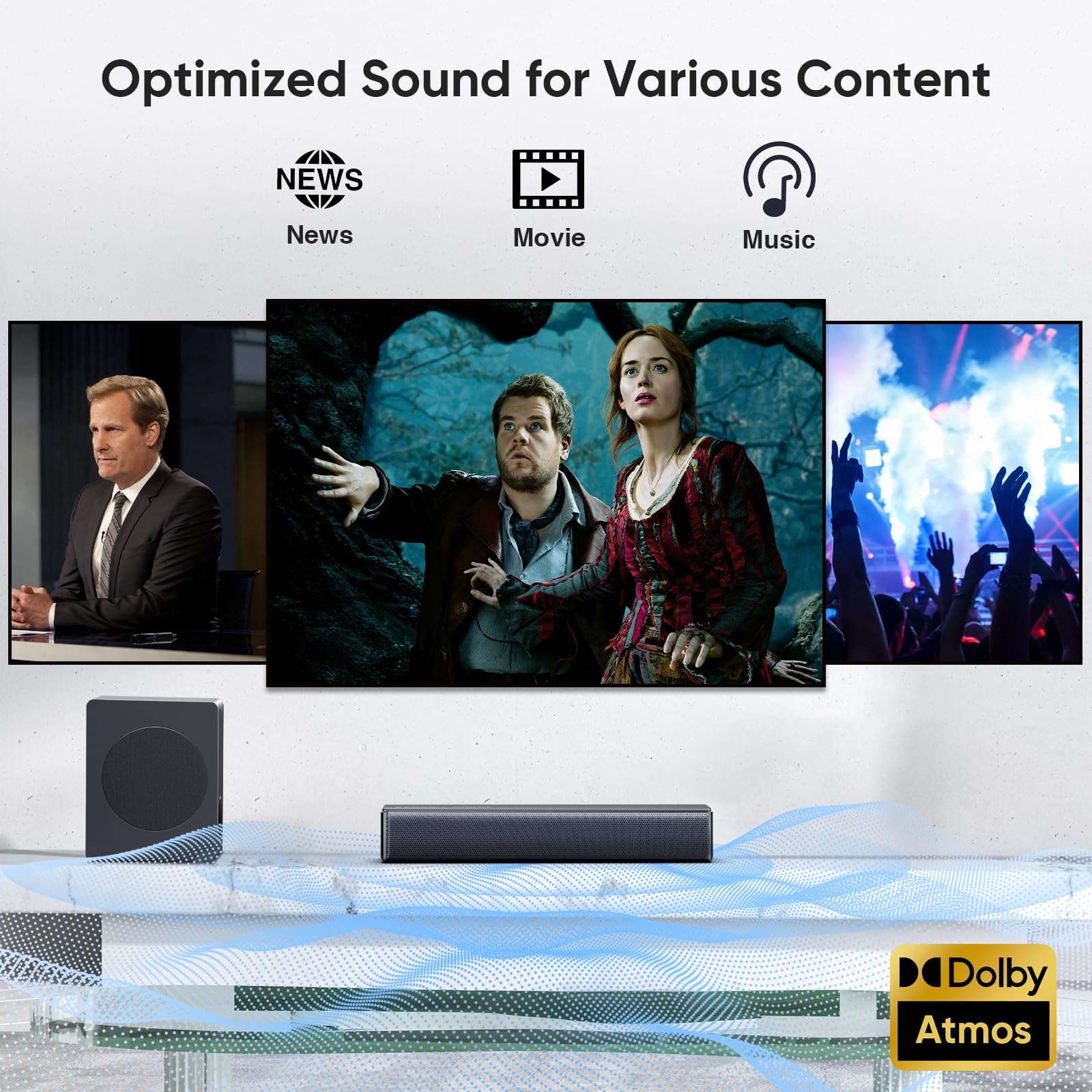 GEOYEAO Sound bar with subwoofer, 200W 2.1 ch soundbar w/Dolby Atmos Surround Sound System, 3D Bass Adjustable Home Theater Bluetooth TV Speaker for Smart TV/Projector/PC 6