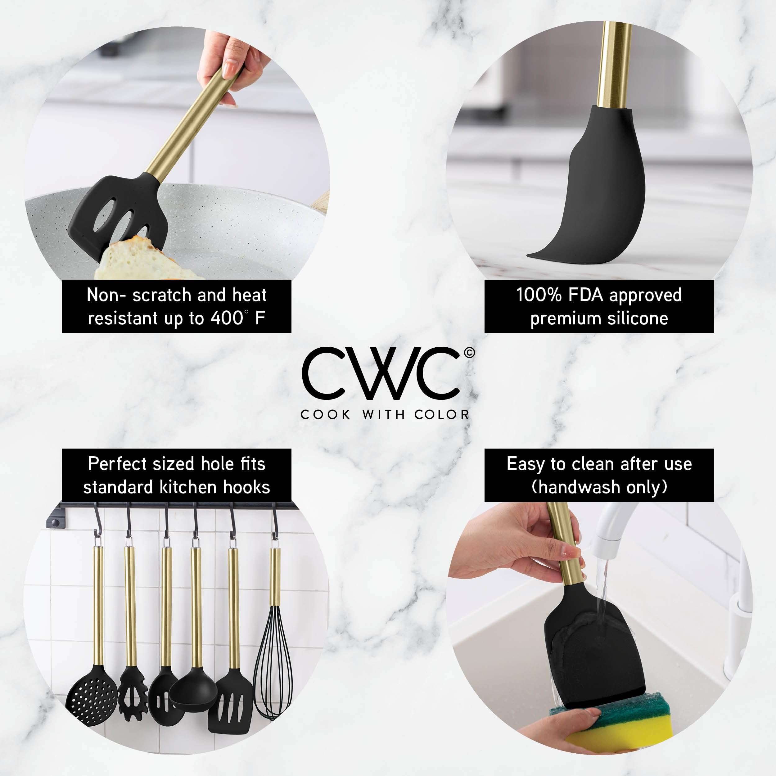 COOK WITH COLOR Silicone Cooking Utensils, Kitchen Utensil Set, Easy to Clean Silicone Kitchen Utensils, Cooking Utensils for Nonstick Cookware, Kitchen Gadgets Set with Holder, 10 Pieces 4