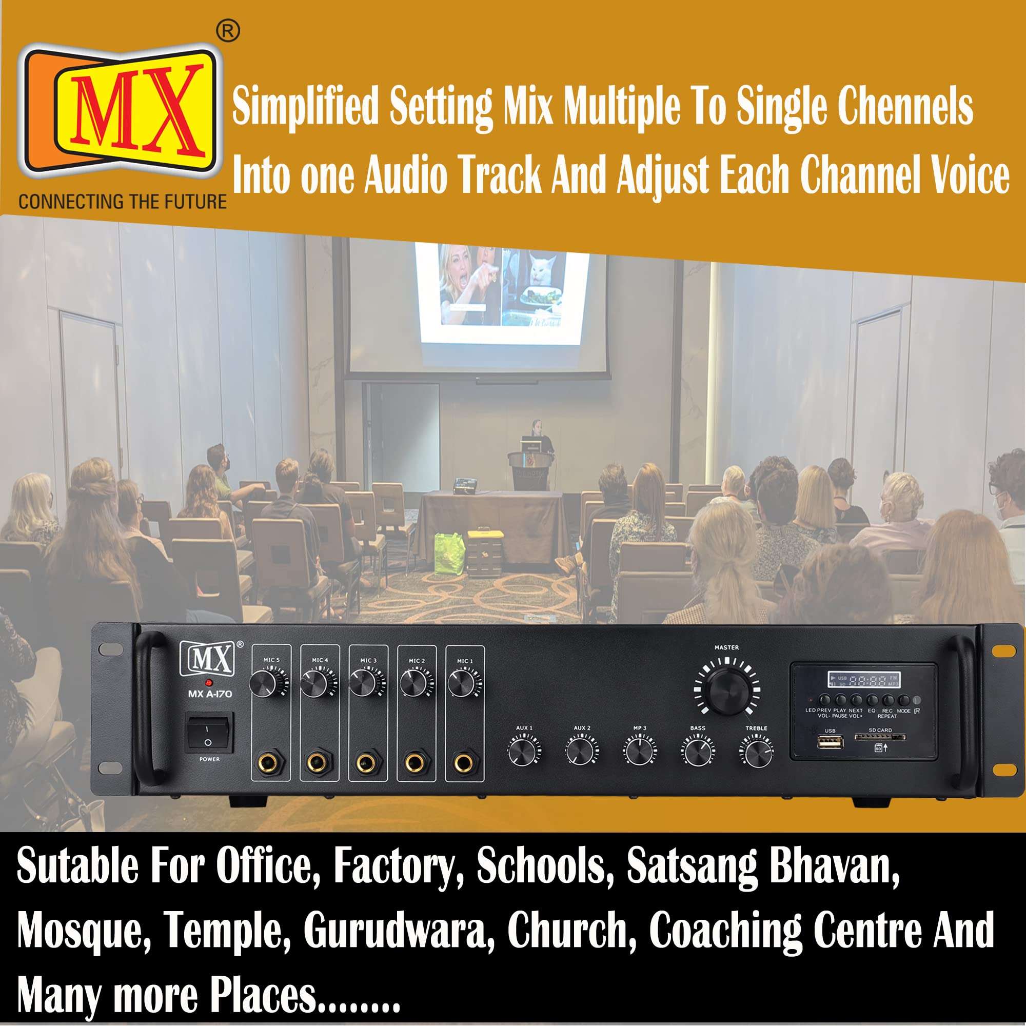 MX (A-170) PA AMPLIFIER WITH LCD DISPLAY,KARAOKE FUNCTION,USB,AUX,MIC,BLUETOOTH,LINE PERFECT FOR HOME AND OUTDOOR FUNCTION 5