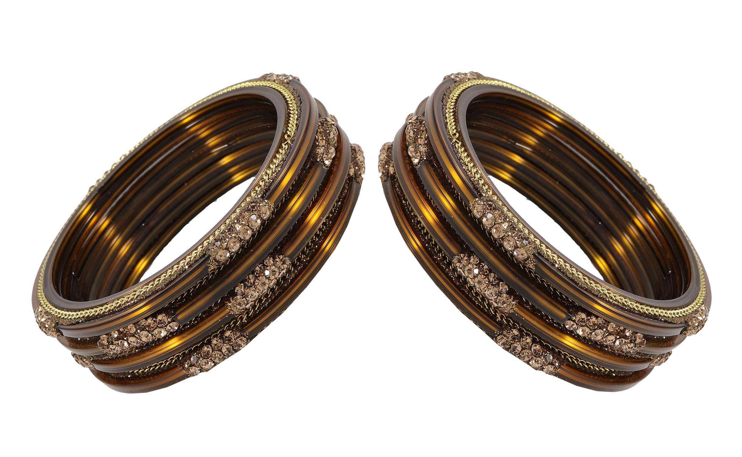 Shubh Adarsh Beautiful Handmade Glossy Zircon Brown Color Glass Bangle/Kada Set for Women & Girls (Pack of 8 Bangles)-2.6 2