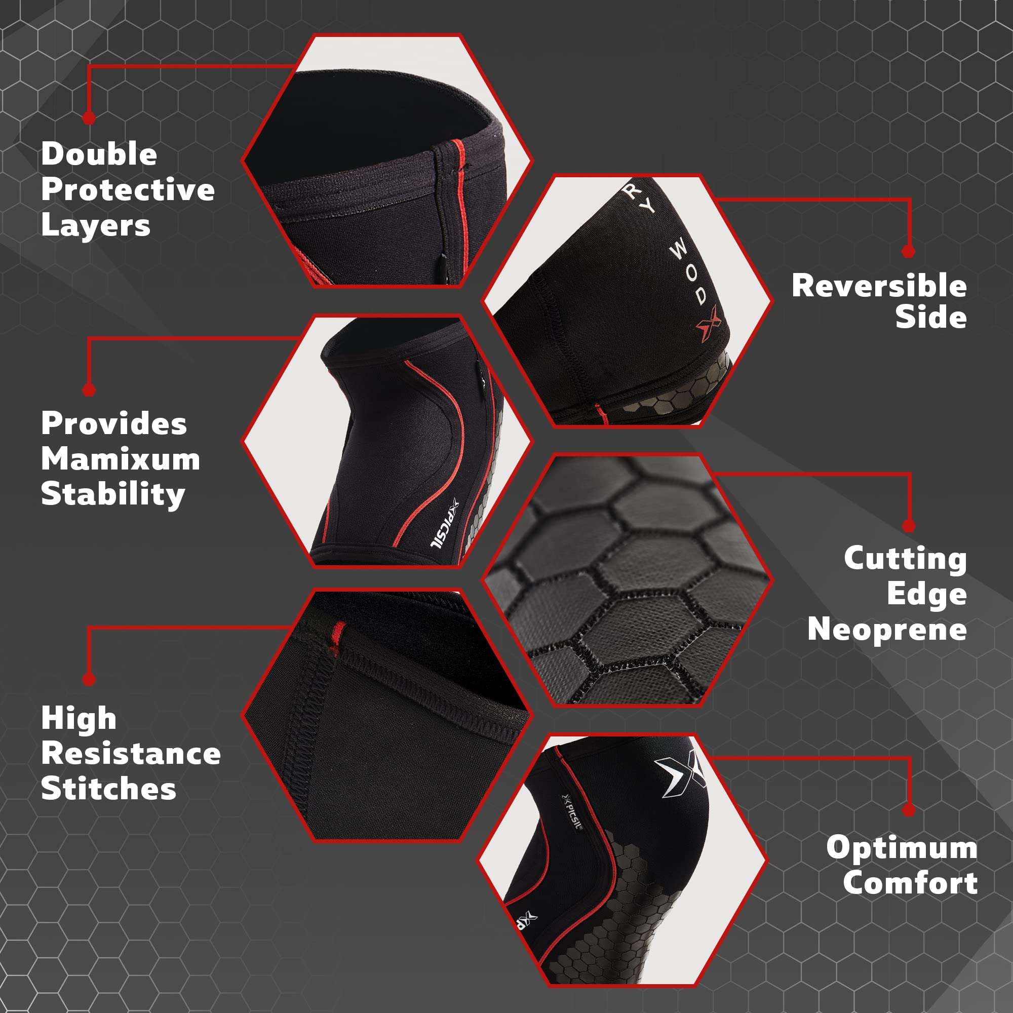 PICSIL Hex Protective Knee Pads, Neoprene Basketball Knee Pads, Stretchable Black Hexpads for Squats, Lunges, and Deadlifting, Provides Stability and Compression, 7mm Thick, Extra Large 6