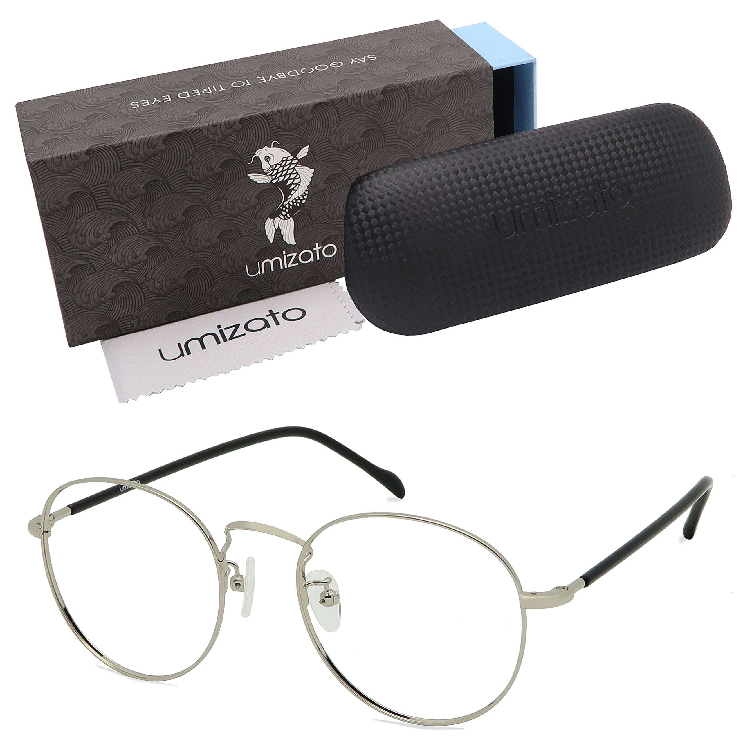 Umizato Classic Stainless Steel Round Blue Light Glasses - Flexible Corrosion Resistance, Blue Blockers Glasses, Circle Wire Womens and Mens Blue Light Glasses Metal Frame (SUMI in Antique Silver) 1