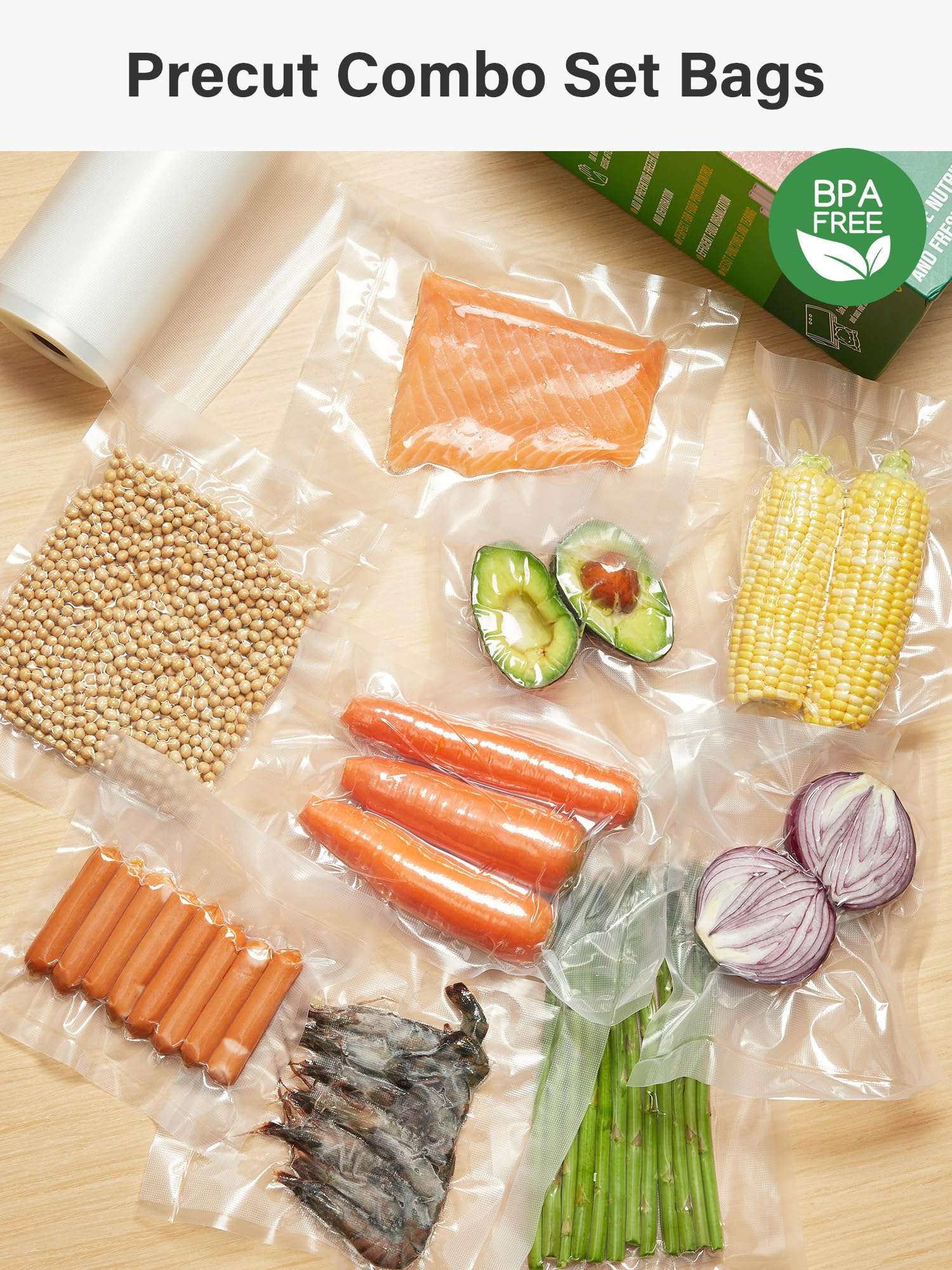 Kootek Vacuum Sealer Bags for Food, 4 Rolls for Custom Fit Food Storage, Meal Prep or Sous Vide, 8" x 20' (2 Rolls) and 11"x 20' (2 Rolls) Commercial Grade Vacuum Seal Freezer Bags Rolls 6