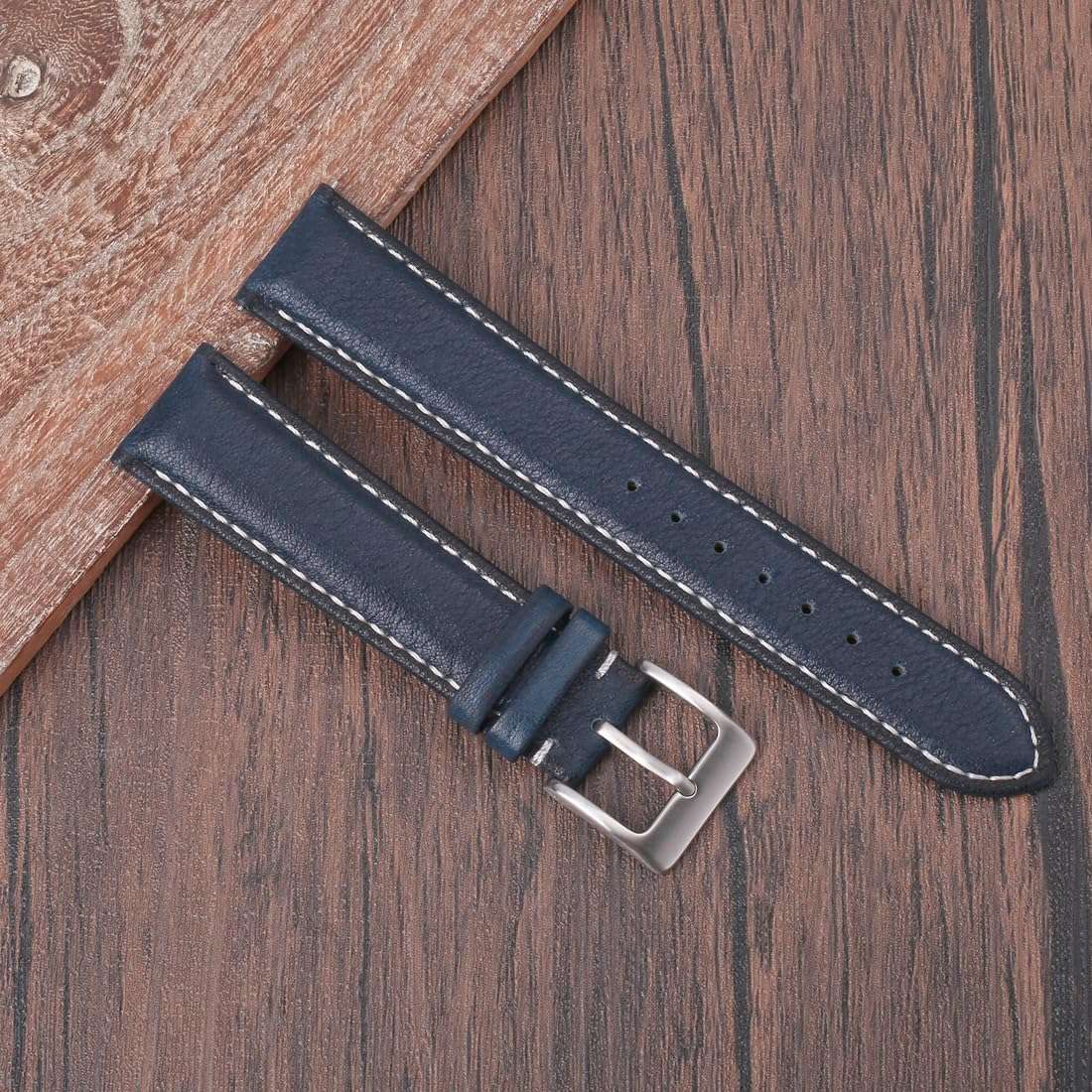 Berfine 22mm Top Grain Leather Watch Band, Quick Release Watch Strap, Blue 5