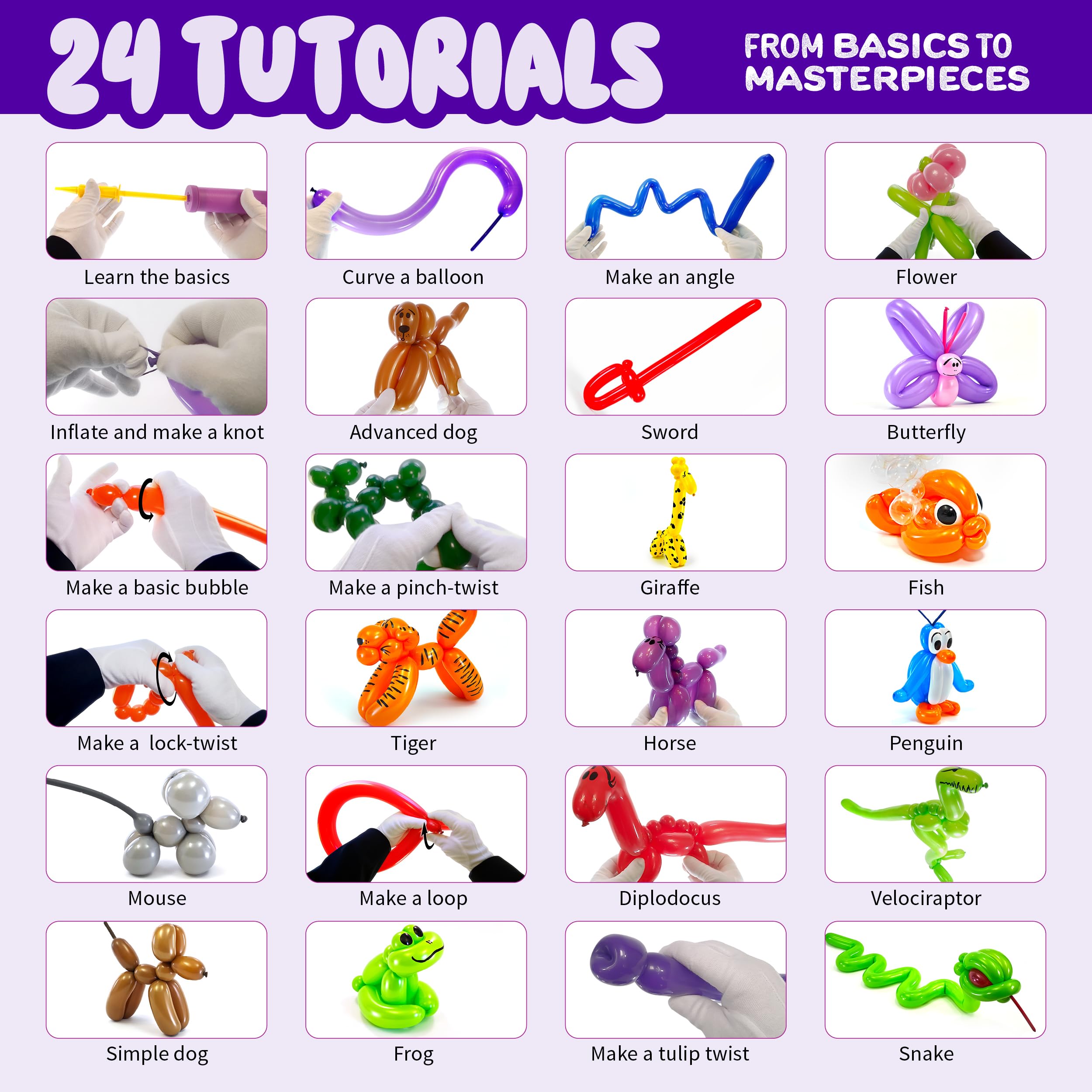 Balloon Animal Twisting Kit With Pump for Kids - Boy & Girl Birthday Gifts for Girls and Boys - Arts and Crafts for Kids Ages 8-12 - 6 7 8 9 10 11 12 Year Old Girl Birthday Gift - Animal Balloons 6