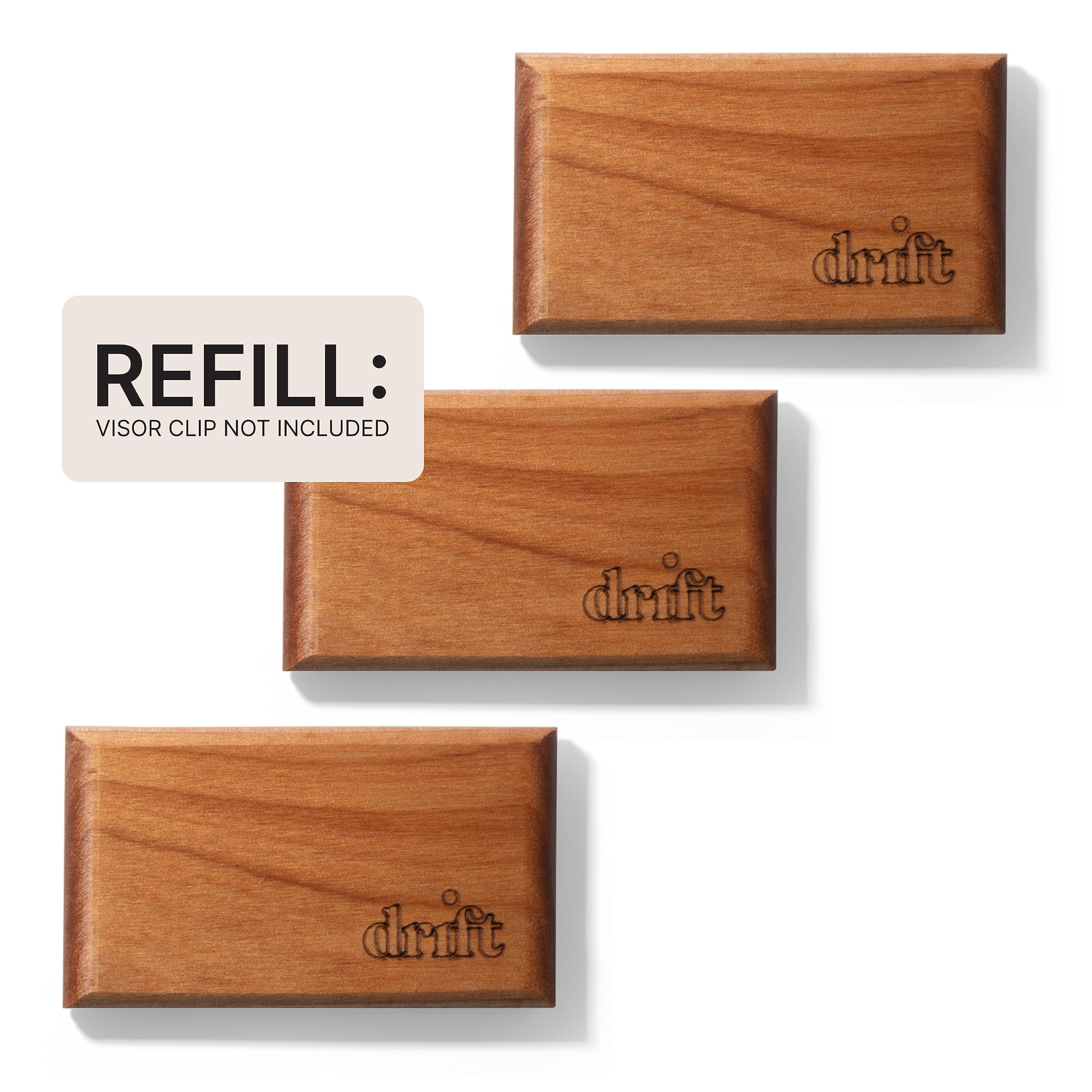Drift Car Air Freshener - The Original Wood Air Freshener - Car Odor Eliminator - Long Lasting Scent - Metal Clip - Essential Oils - Clean Ingredients - Amber Scent 3 Pack Refill - NO CLIP INCLUDED 3