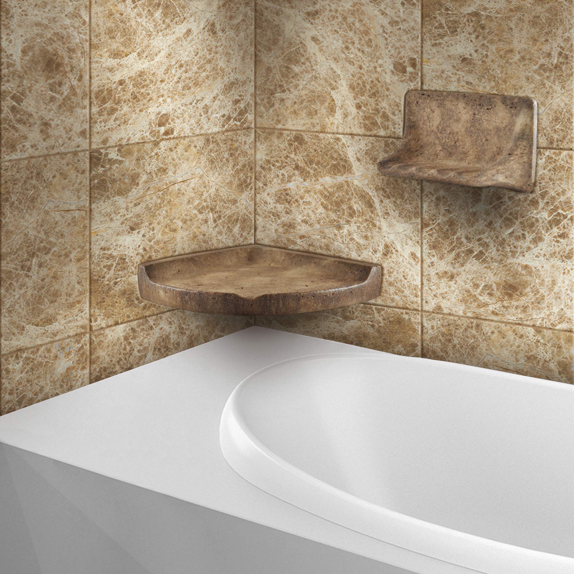 Tenedos Premium Classic Noce Brown Travertine Resin Soap Dish Holder – Elegant Natural Stone Bathroom Accessory for Timeless and Functional Decor 5