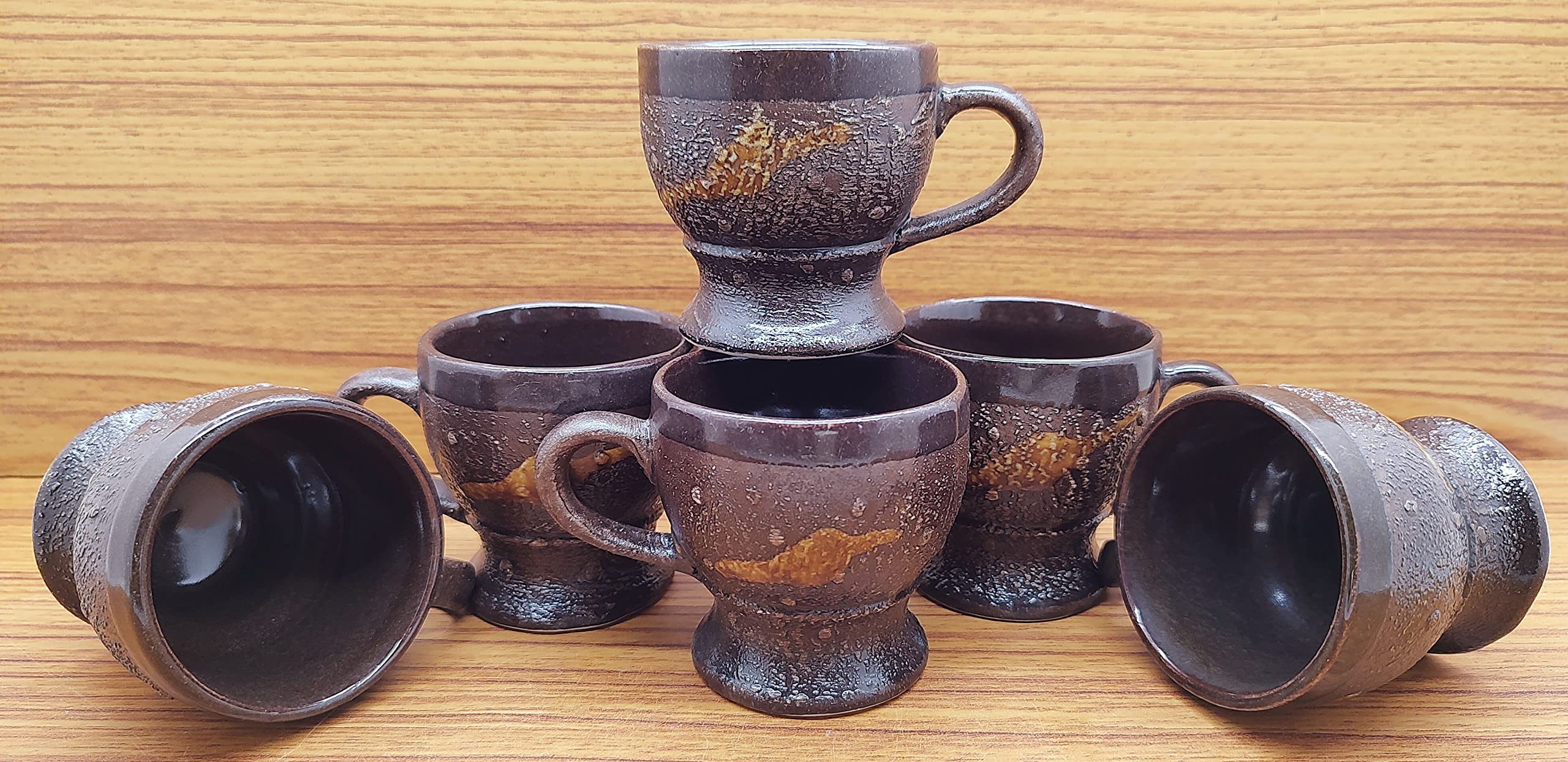 LAGHIMA JADON Pack of 6 Ceramic Tea/Coffee Cups Shape Design Big Size 130ML (Brown) Multicolor, Cup Set 6 Pcs 5