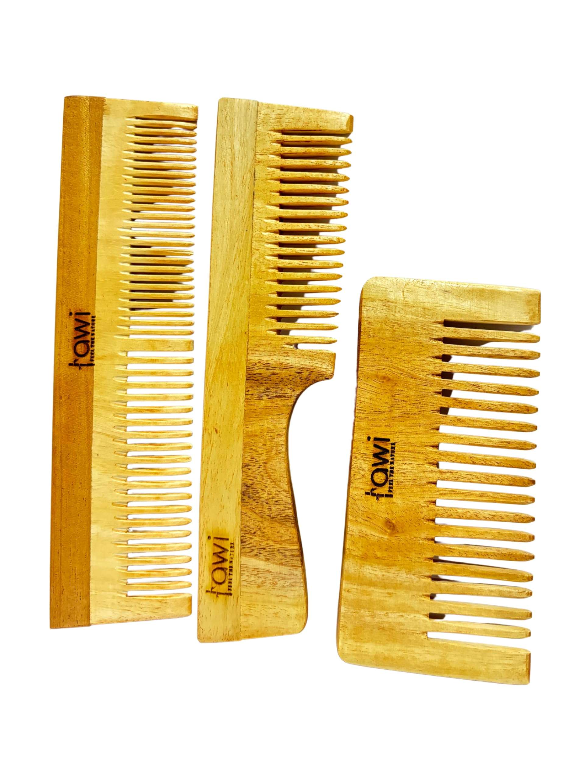 Awi Kacchi Neem Wooden Comb - Pack of 3 Soaked In Neem Oil For Multi-Actions - Detangling, Frizz Control & Shine,Suited for Hair Growth, Hair fall & Dandruff Control For All Hair Types 1