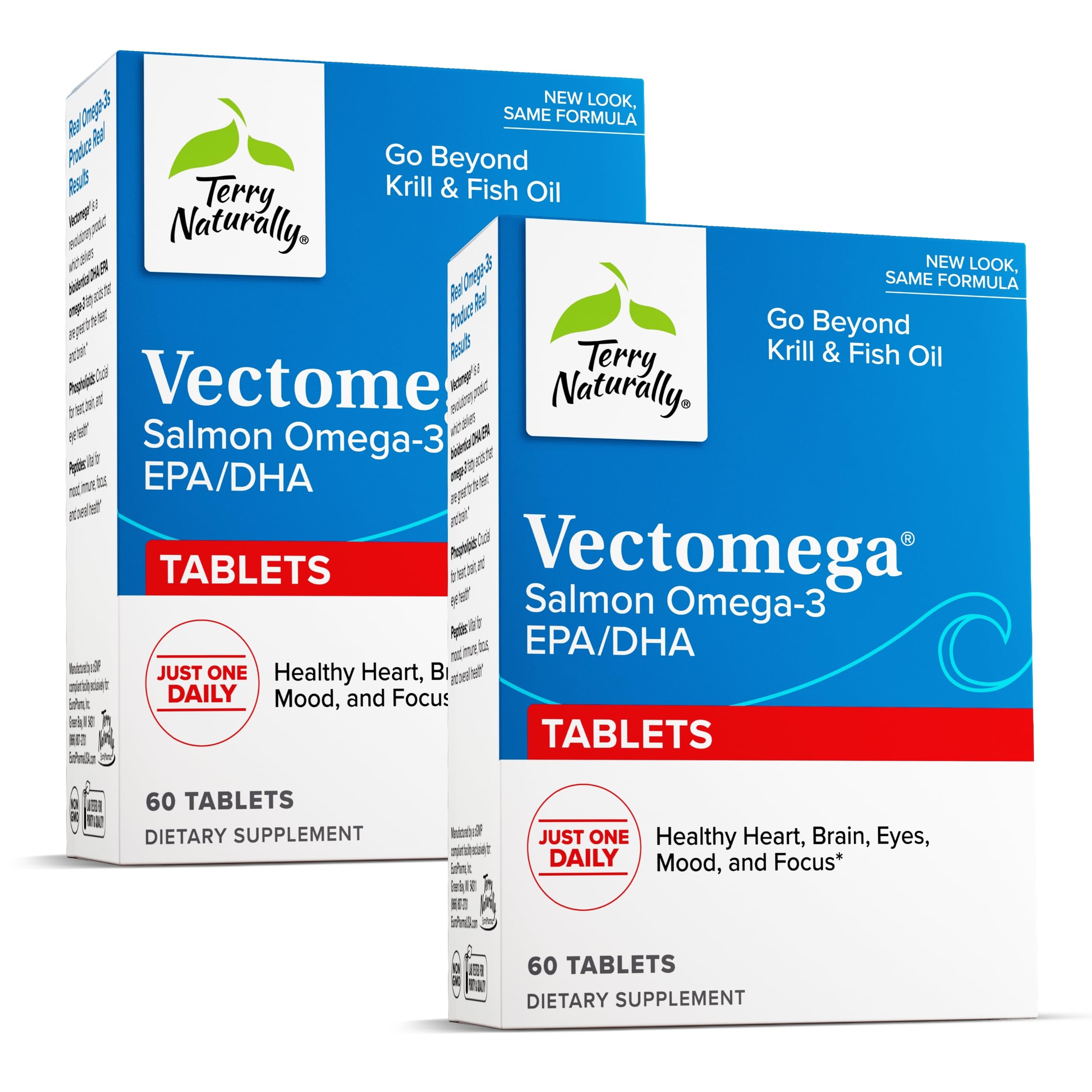 Terry Naturally Vectomega - Supplement with EPA & DHA - Omega-3 Tablets for Brain & Heart Health Support - Nutritional Supplement with Essential Fatty Acids & Peptides - 60 Tablets (Pack of 2) 1