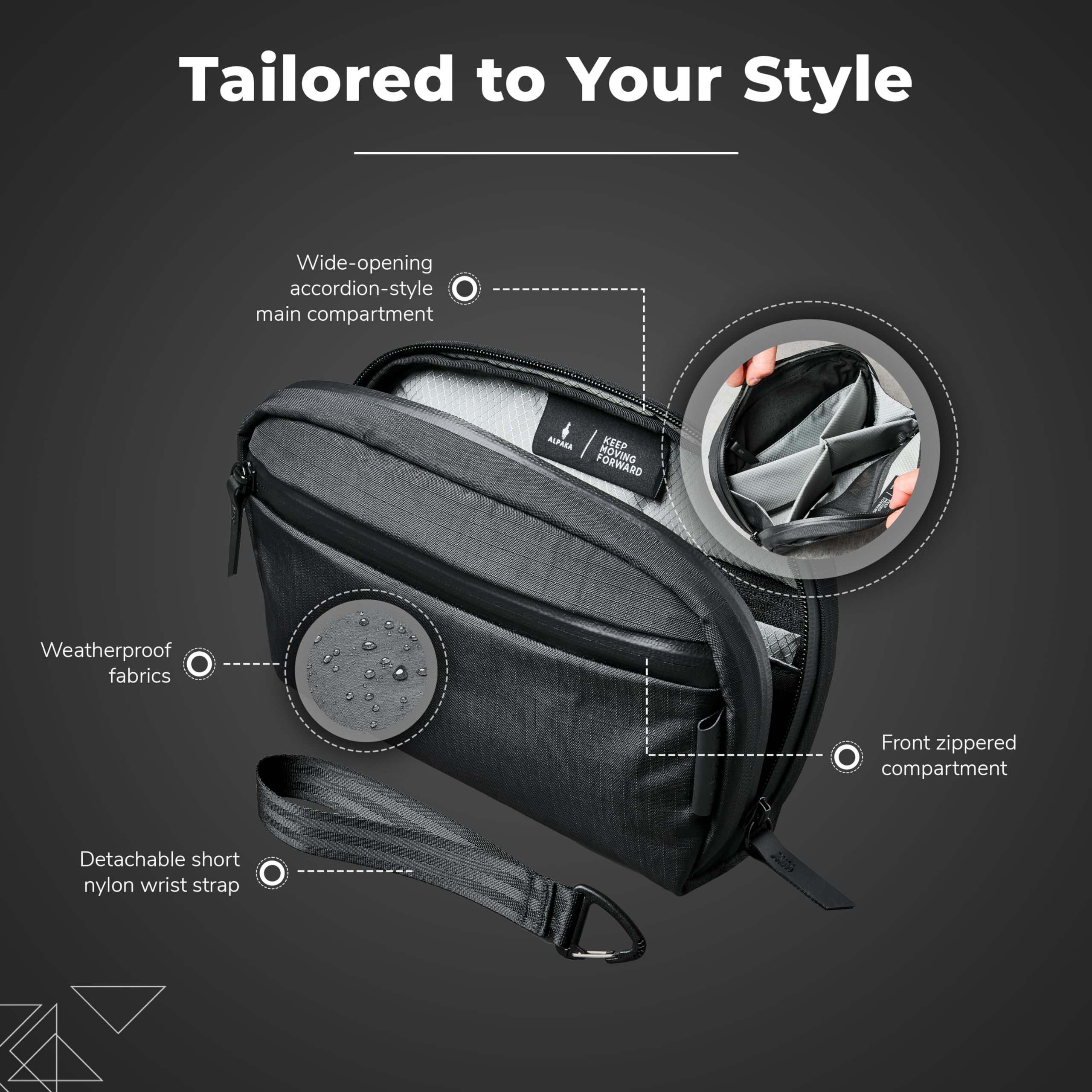 ALPAKA Toiletry Bag - Detachable Wrist Strap - 2 Internal Dividers and 2 Mesh Pockets - Doubles as Tech Pouch - Optimally Sized Accordion-Style Toiletry Bag For Men and Women, Black 4