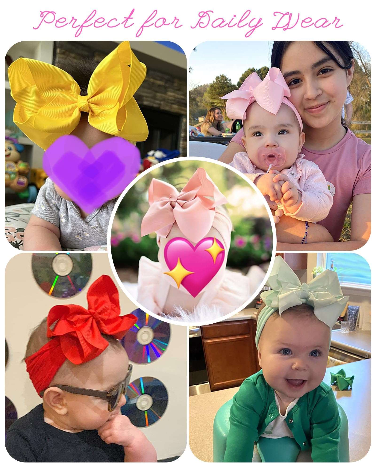 doboi 20pcs Baby Girls Bows Headbands Nylon Hairbands Ribbon Bow Elastic Hair Accessories for Newborns Infants Toddlers and Kids 5