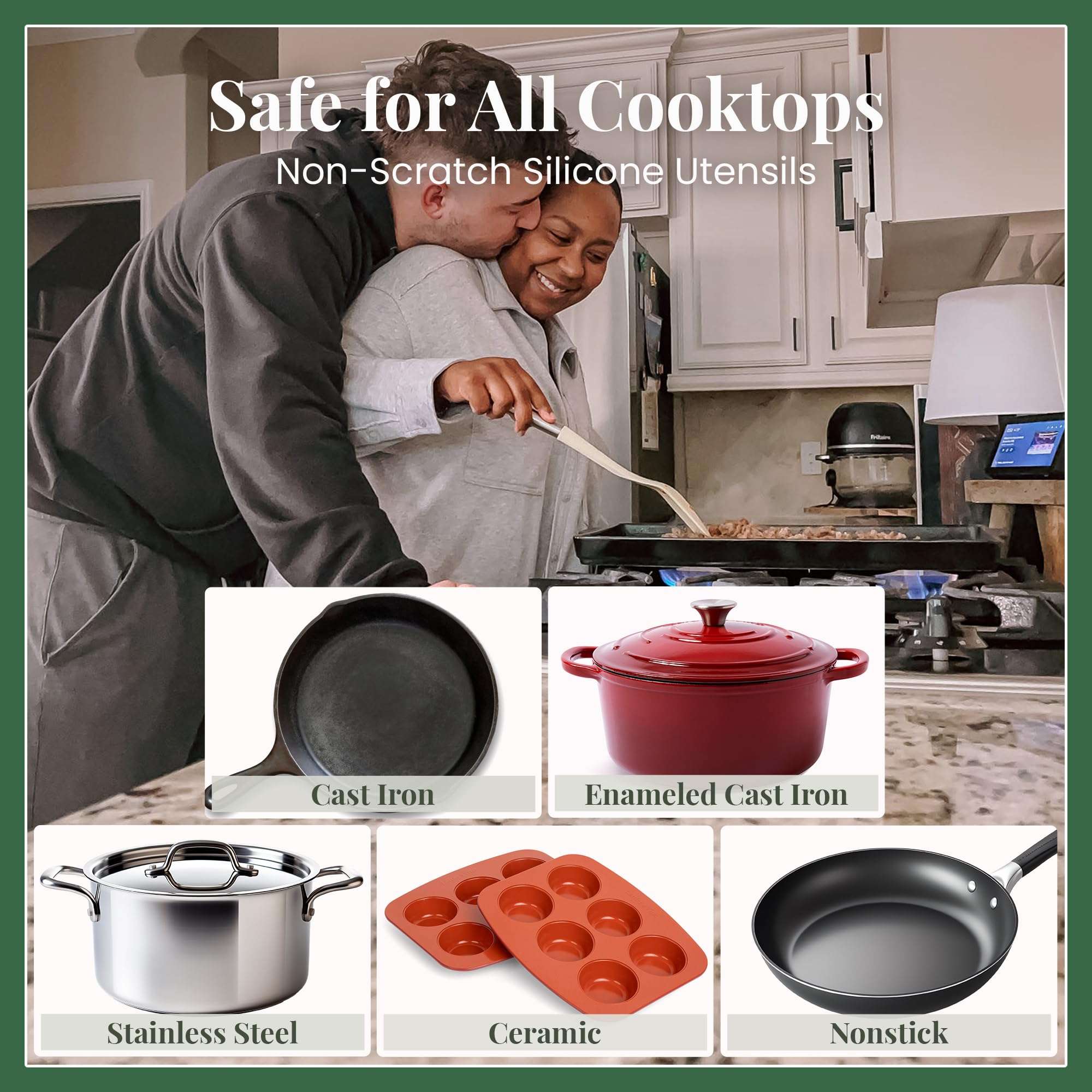 12-Piece Silicone Cooking Utensils Set | Silicone Utensils with Stainless Steel Handle and Ceramic Holder | Kitchen Utensils Set | Dishwasher Safe Set of Kitchen Essentials | Cabernet 6