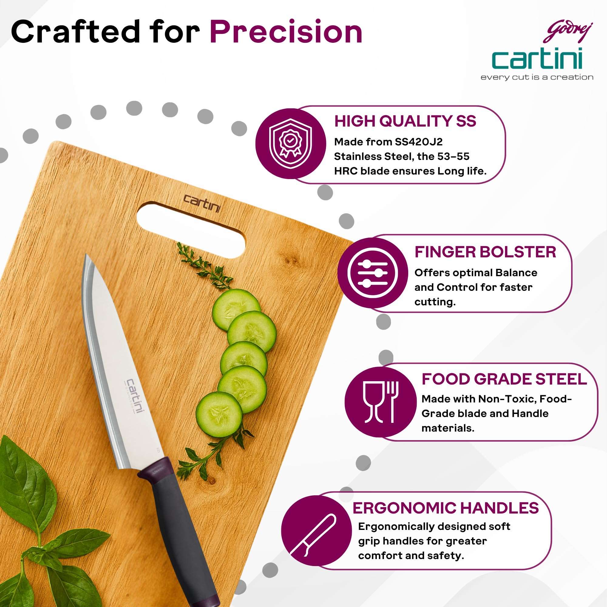 Godrej Cartini | Classic Chef Knife (13 inch) | Soft Grip Handles | for Slicing, Dicing & Chopping of Vegetables & Meat | Chaku for Home Kitchen & Professional Chef | SS420 Blade | 1 Year Warranty 5