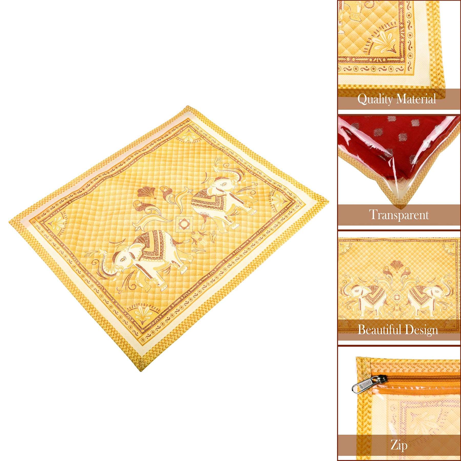 Kuber Industries cotton Saree Cover|Elephant Design Clothes Storage Bag|Single Packing Saree with Zip Closure|Wardrobe Organizer|Pack of 12|Cream 5