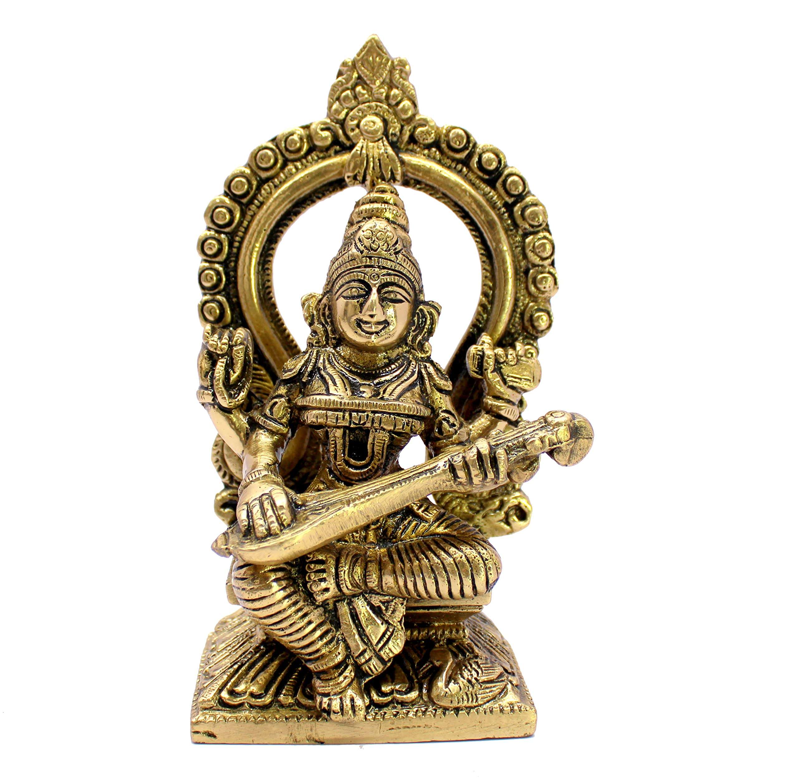 ESPLANADE Brass Saraswati Maa Murti Idol Statue Sculpture for Home Decor and Temple - Multicolour - 6" Inches 1