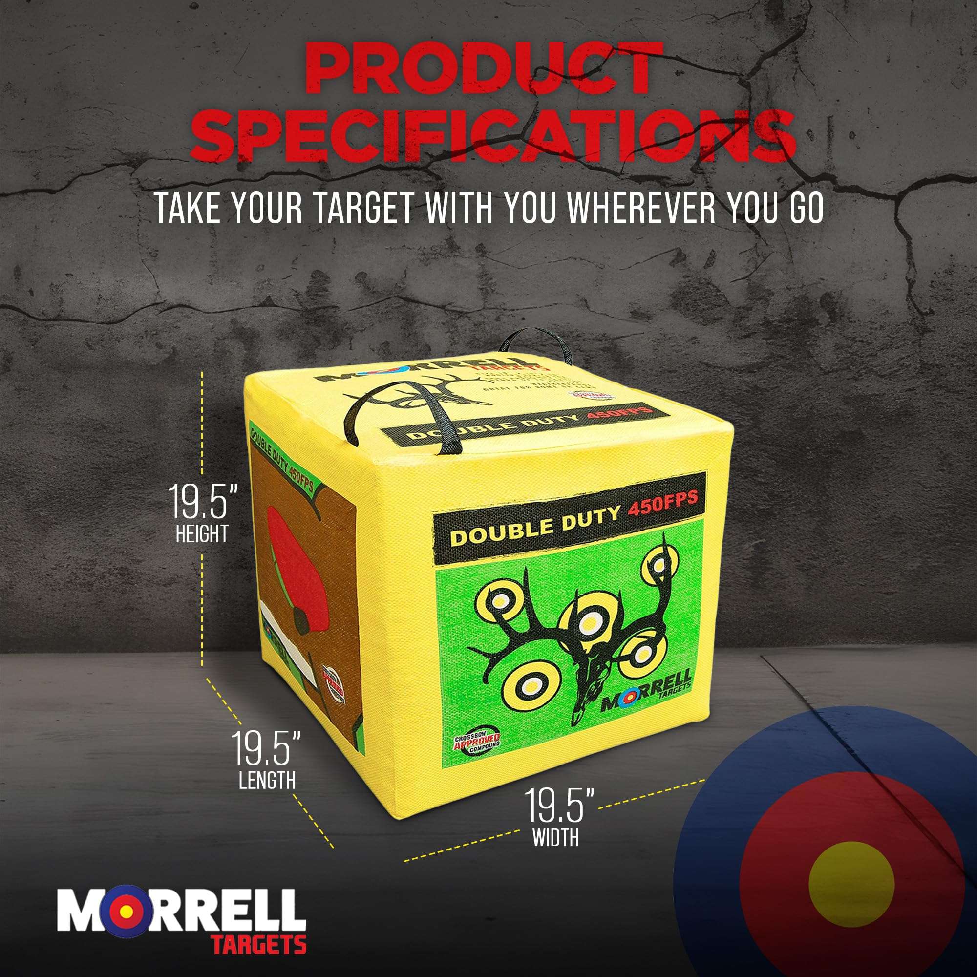 Morrell Double Duty 450 FPS Cube Field Point Archery Bag Target with Traditional Bullseyes, Nine-Ball, Dartboard Game, and Deer Vitals, 4 Pack, Yellow 4