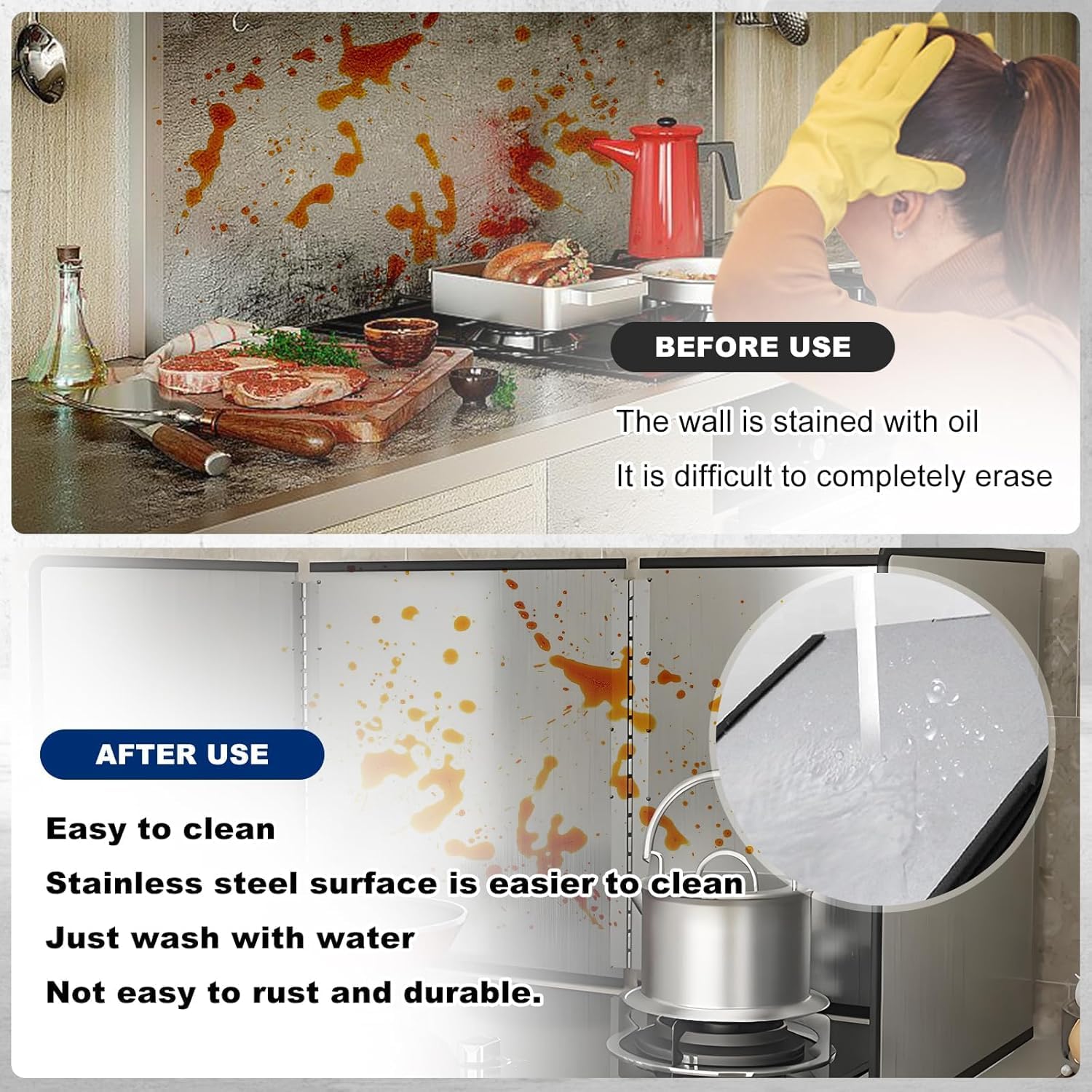 Valajogi Foldable 3 Sided Stainless Steel Splatter Guard Grease Shield Nonstick Oil Splash Cooking Screen Kitchen Backsplash Protector Top Wall Gas Range Frying Pan Camping for Anti-Splash Grease-Oil 6