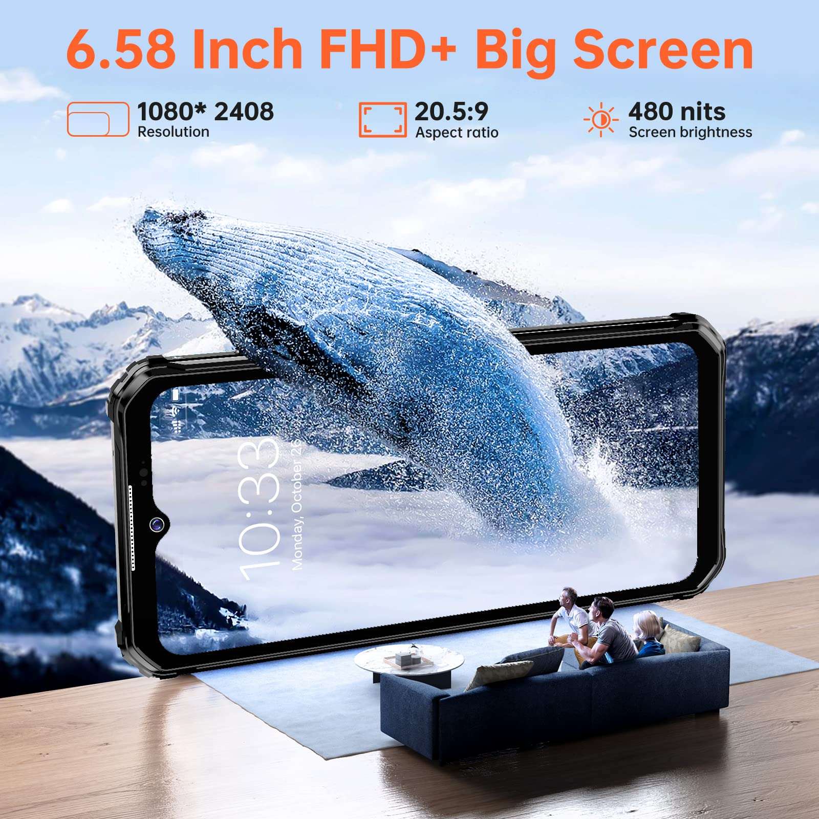 OUKITEL WP22 Rugged Smartphone Unlocked,13GB 256GB Android13 Cell Phone,10000mAh Battery 125dB Speaker 6.58" FHD+ Rugged Phone, Helio P90 48MP Camera 20MP Night Vision Mobile Phone,4G Dual Sim OTG NFC 6