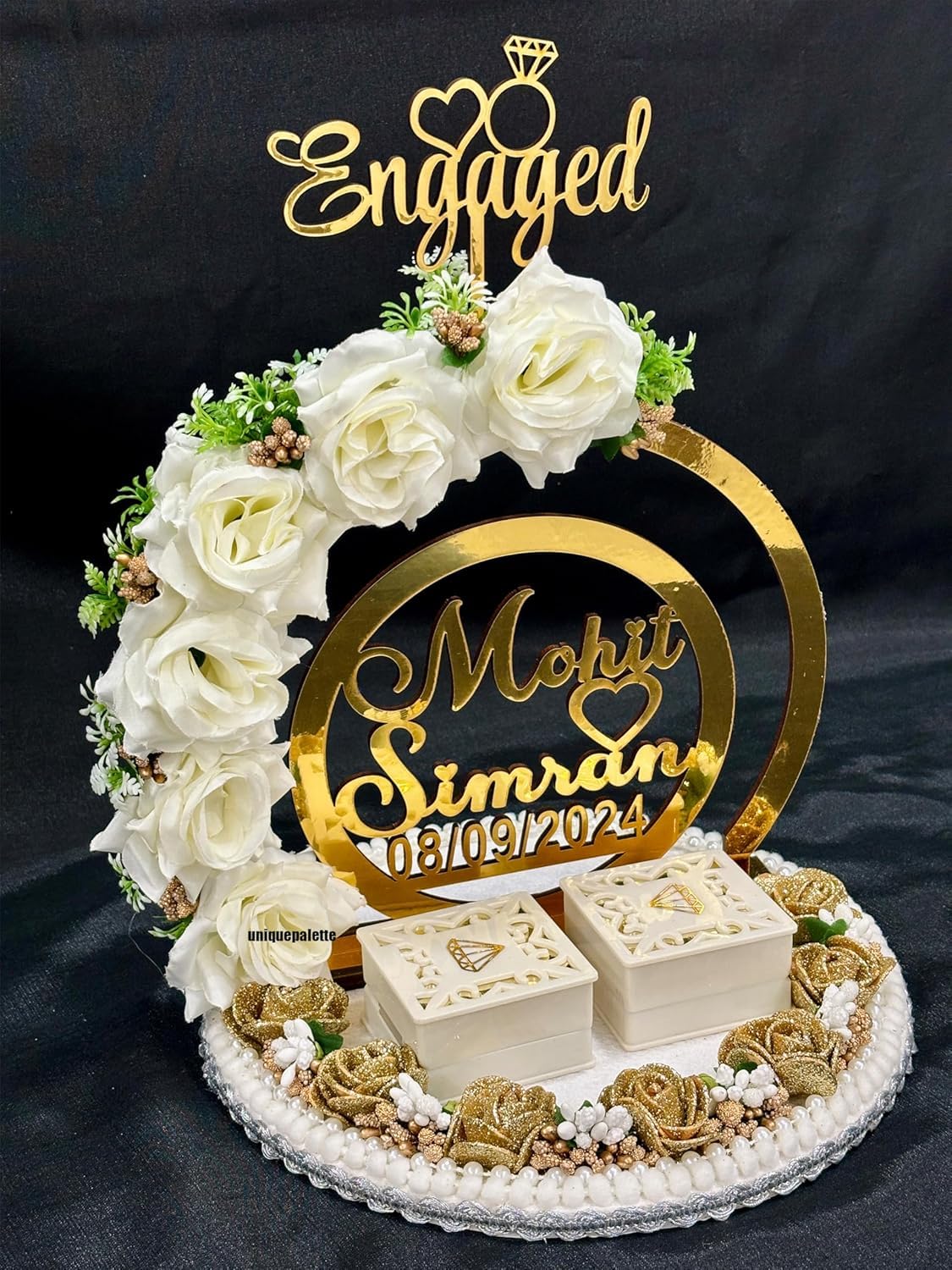 Unique Palette Personalized Engagement Wedding Ring Platter | Wedding Ring Platter | Marriage Décor | Engagement Tray 5