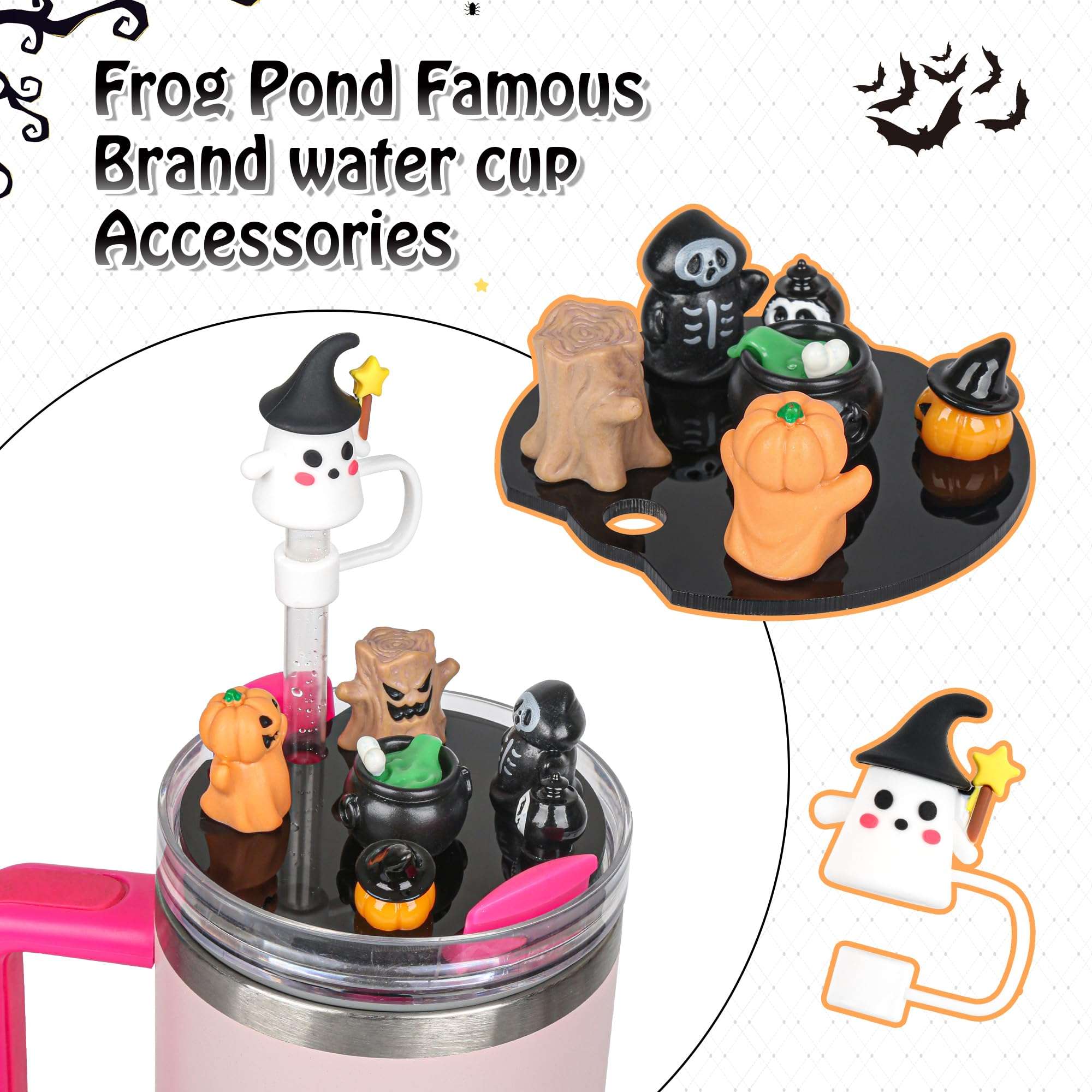 ZUZYEISS Accessories Compatible with Stanley Cup Lid, Fit for 40 oz Lid Charms Decor, Halloween Silicone Straw Topper Cover Cap, Cute Charms for 30&40 Oz Tumbler with Handle 3