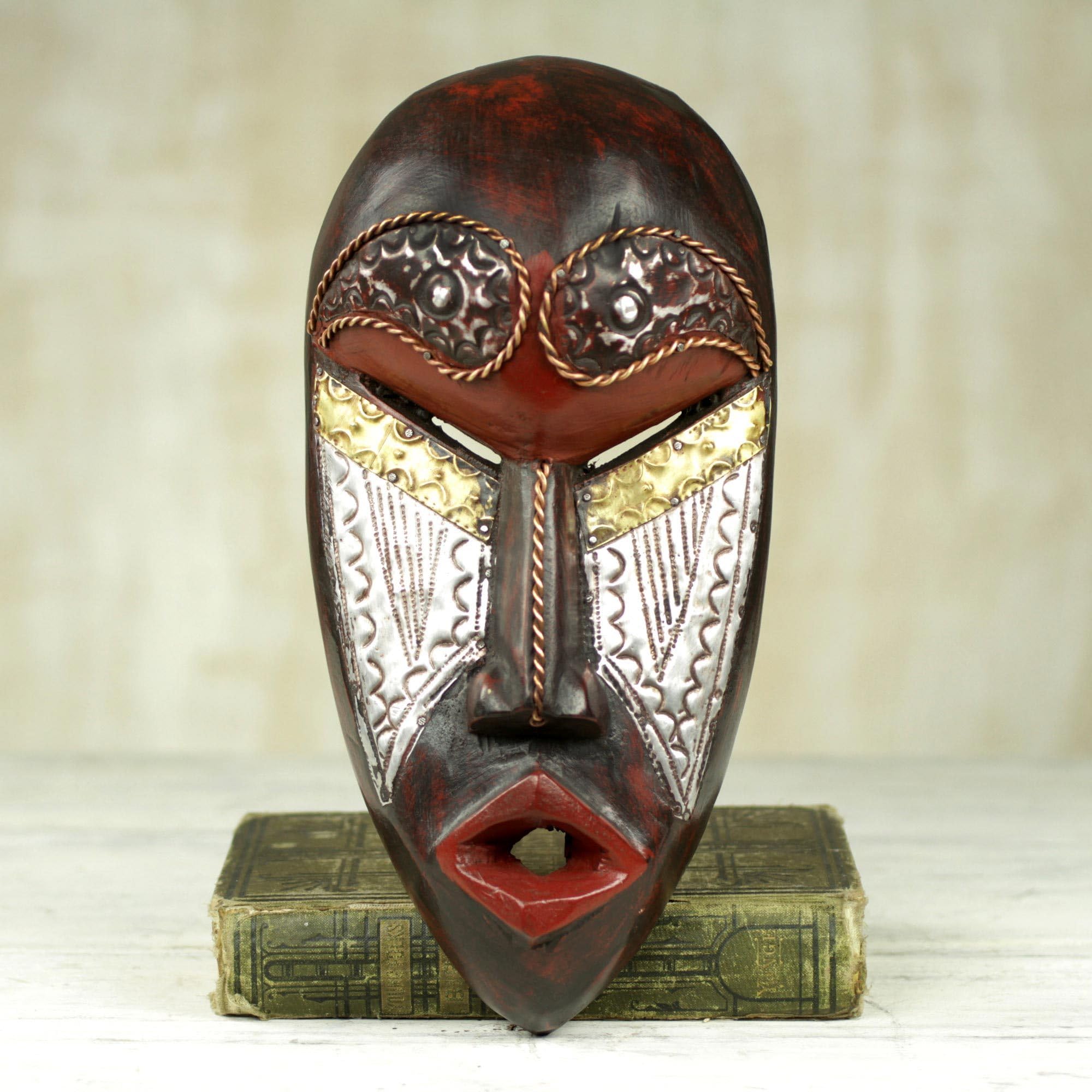 NOVICA Decorative Wood Ghanaian Mask, Brown 'Fear Him' 4