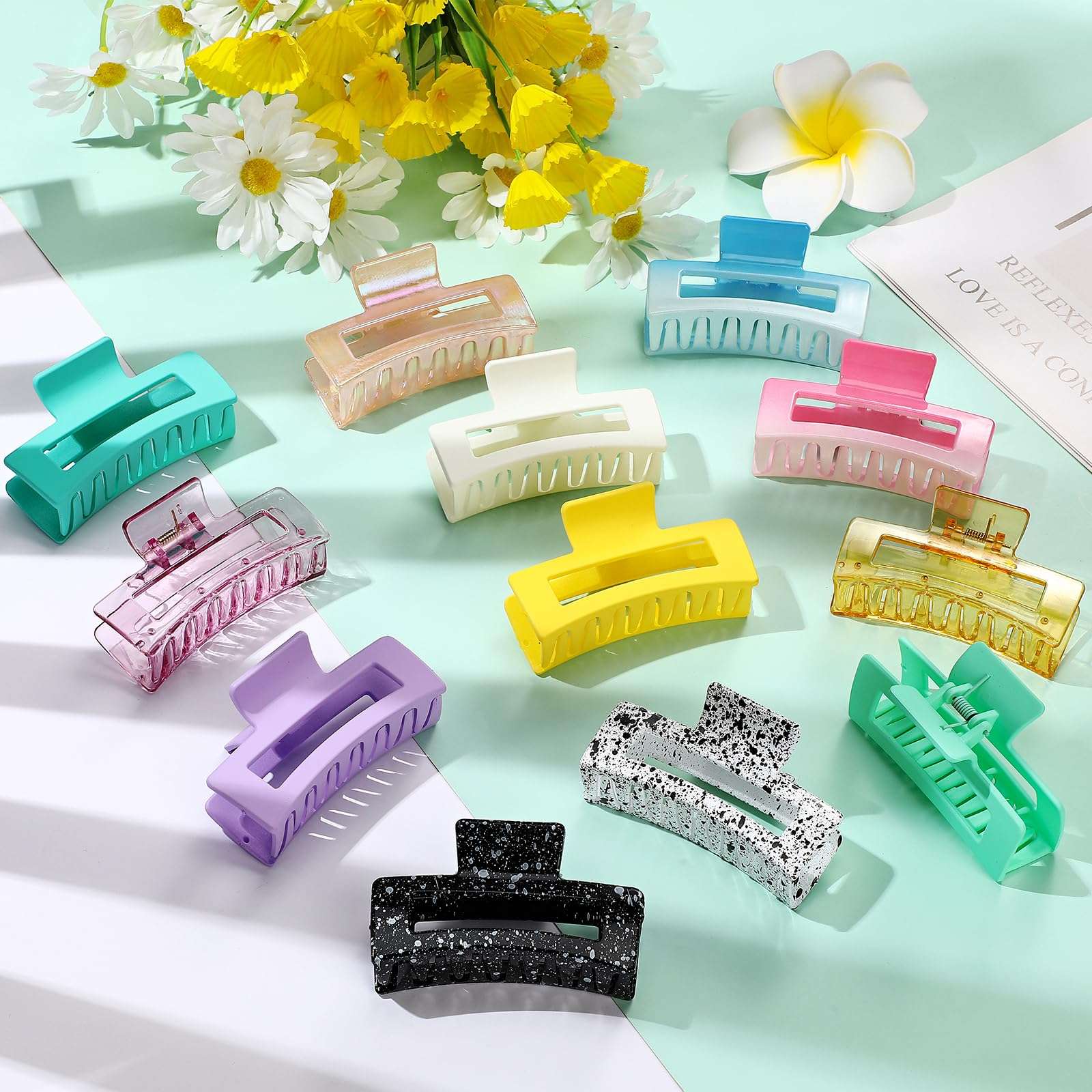 XunYee Hair Clips, 100 Pcs Bulk Claw Clips, Large Claw Hair Clips Set for Women, Nonslip Rectangle Hair Accessories Clip for Girl Women Gifts Beauty, Sweet Colors, 3.4" 5