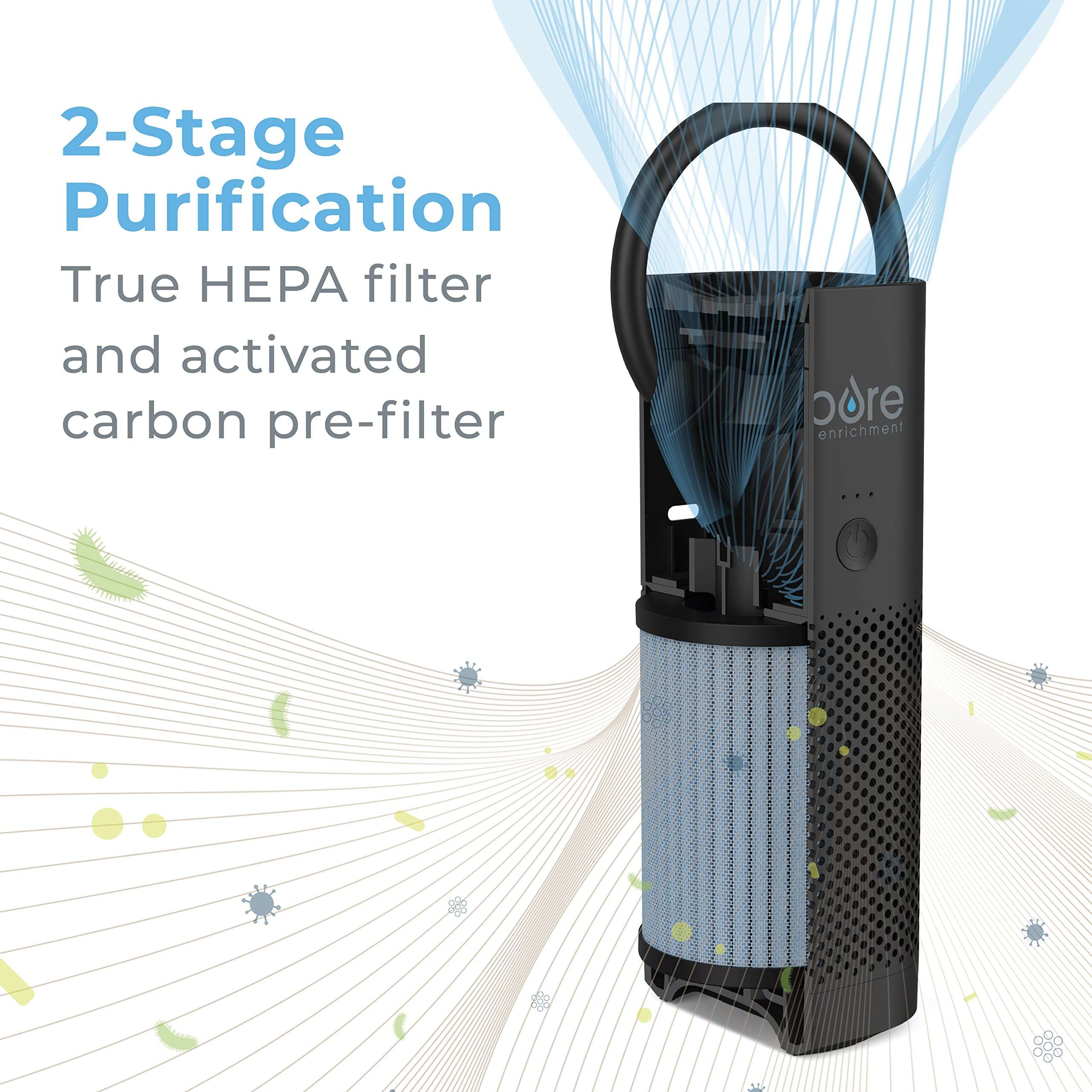 Pure Enrichment PureZone Mini Portable Air Purifier - Cordless True HEPA Filter Cleans Air & Eliminates 99.97% of Dust, Odors, & Allergens Close to You - Cars, School, & Office (Black) 5