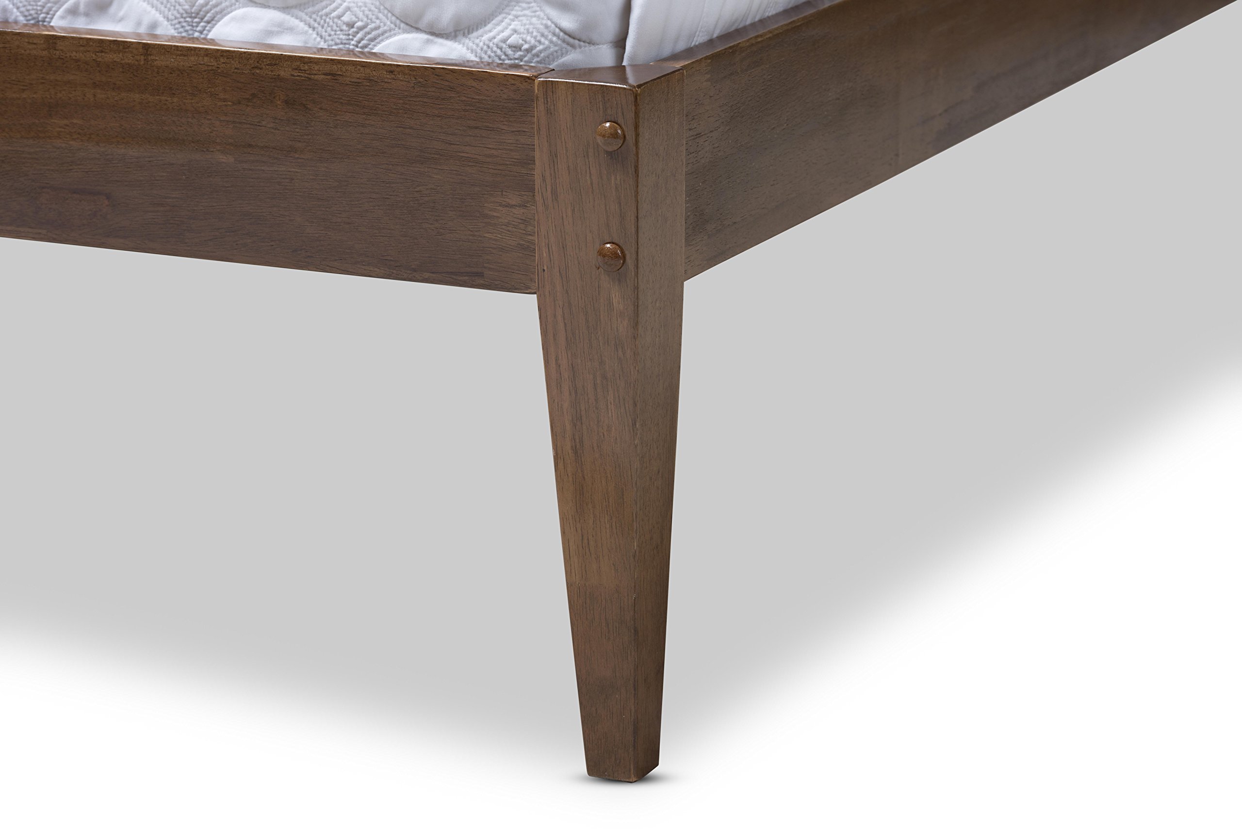 Baxton Studio Emmeline Mid-Century Modern Solid Walnut Wood Slatted Headboard Style Platform Bed, Queen, brown 6