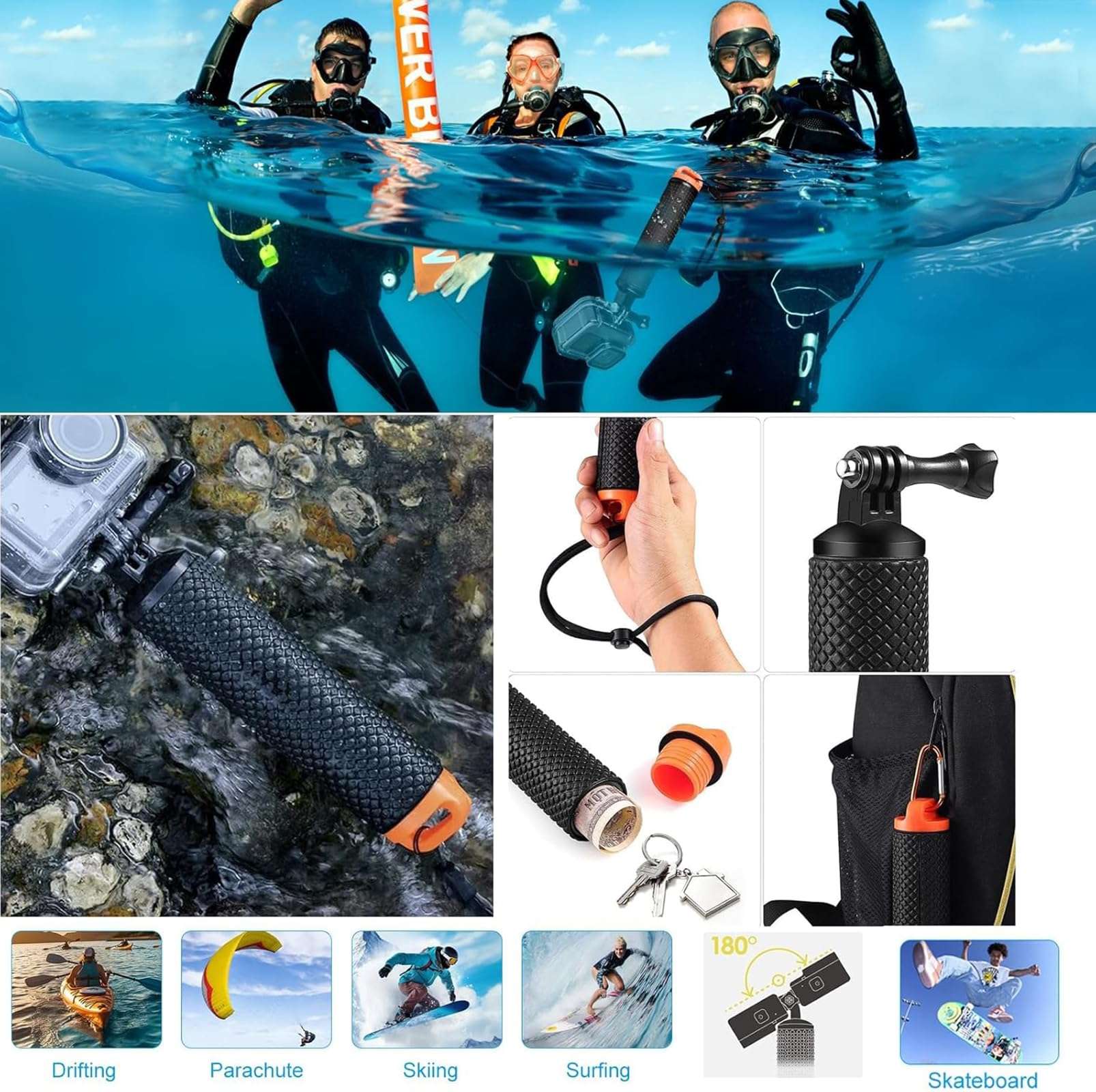 OctinPris Accessories Kit for Gopro Hero 13 Waterproof Housing Case Underwater Float Handle Stick Silicone Sleeve Lens Cap Tempered Glass Screen Protectors Dive Filters Anti-Fog Inserts Bundle Set 6