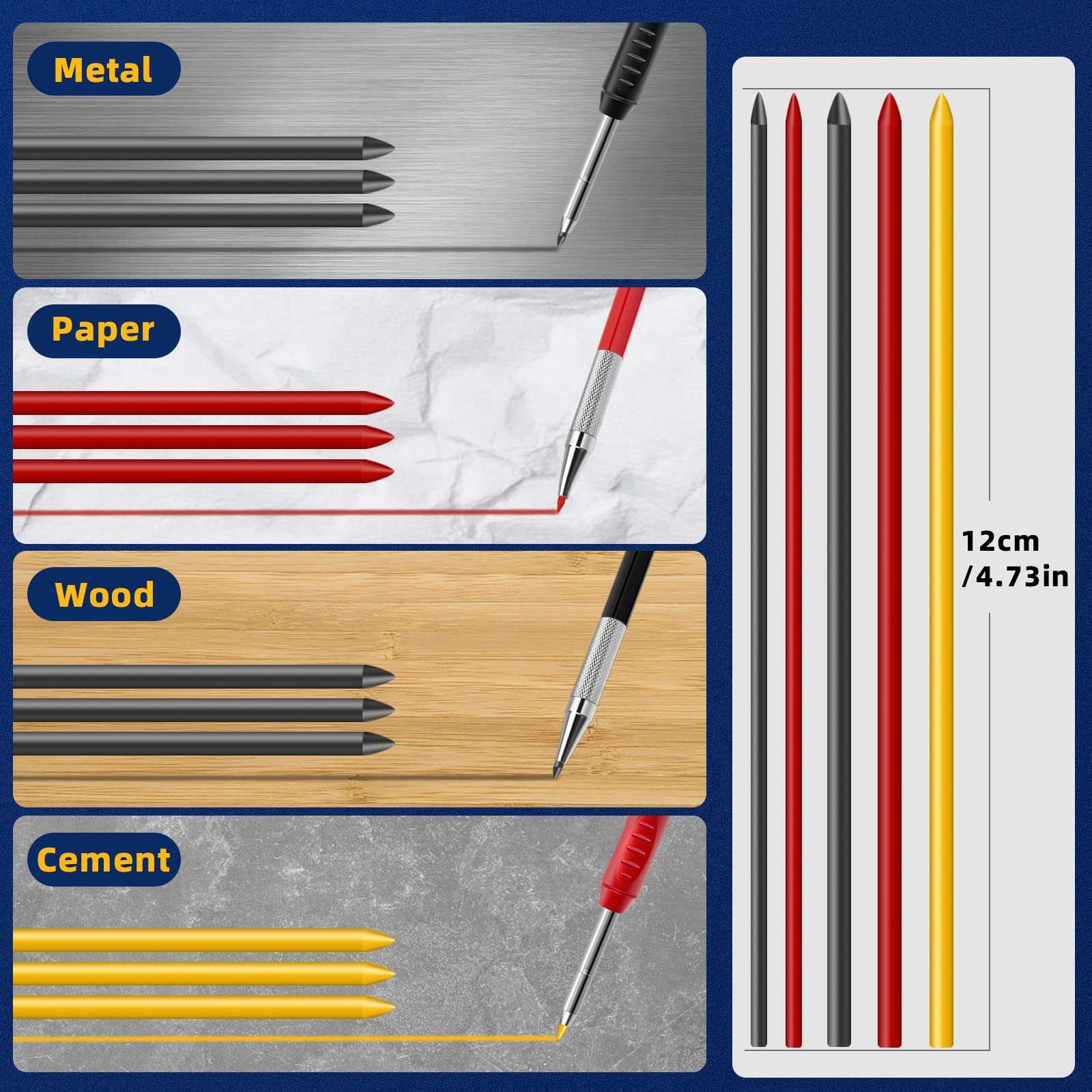 Mechanical Carpenter Pencil Set with 40 Refills and 2 Erasers, 4 PCS Deep Hole Woodworking Pencils Marker Marking Tool with Built-in Sharpener for Carpenter Woodworking Architect Construction 6