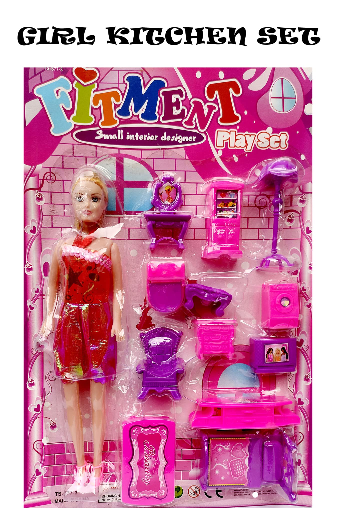 PRIMEFAIR Complete Doll House Set for Kid's Doll House Bed Room Light Wardrobe Table Chair Television Dressing Table Lump for kids (Multicolor) Pack of 13 Pies 2