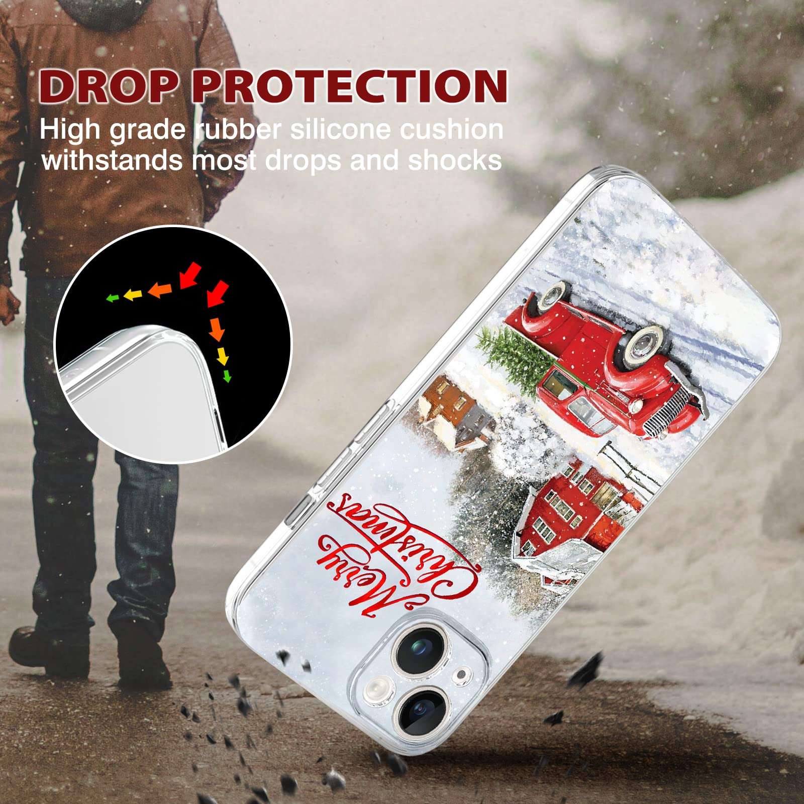 Newseego Compatible iPhone 14 Christmas Case, Shockproof Anti-Yellow Hard PC + TPU Bumper Protective Cover Phone Case for Girls Children Cute Merry iPhone 14 Case -Red Car 5