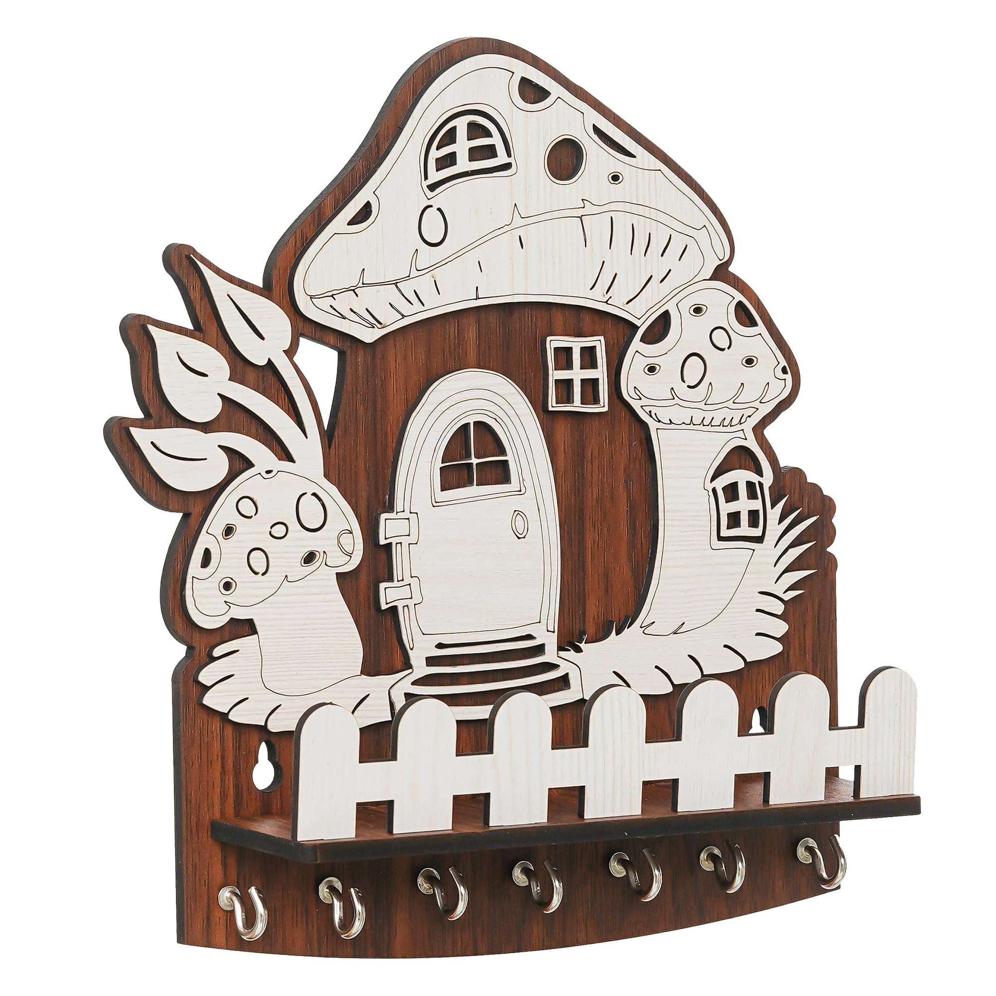 Webelkart Premium Wooden Mashrom Designer Key Holder for Home and Office Decor | Key Holder for Wall Decor |Key Hanger with Showpiece Stand - Diwali Decorations Items for Home (8.5" Inches) 6