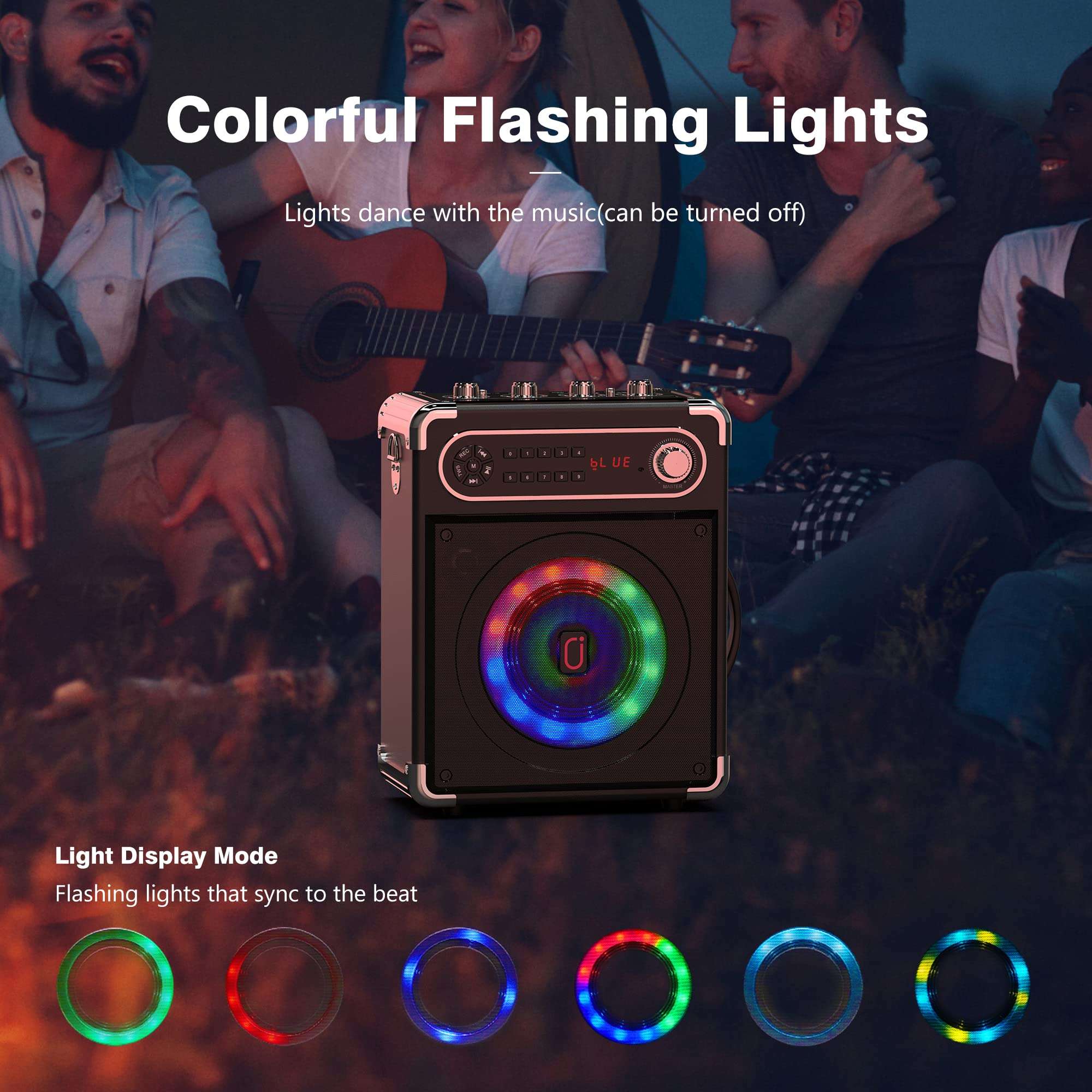 【US Top 1】 JYX Karaoke Speaker with Two Wireless Microphones System, Portable Party Speakers with Mic Bass/Treble, Sound Box with Remote Control, LED Lights,Supports TF Card/USB, AUX in, FM, REC,TWS 6