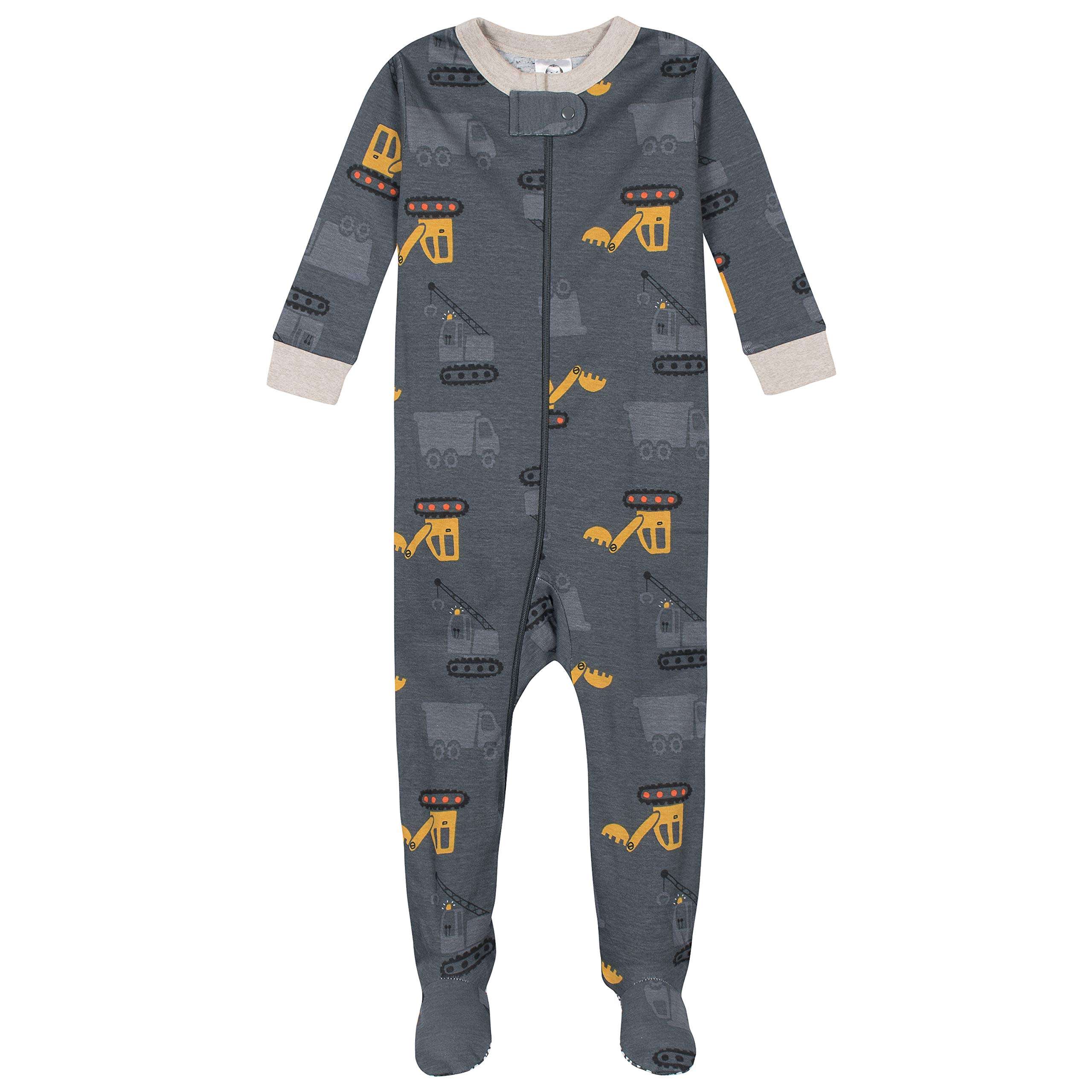 Gerber Baby Boys' 4-Pack Footed Pajamas, Bears & Trucks Grey, 9 Months 4