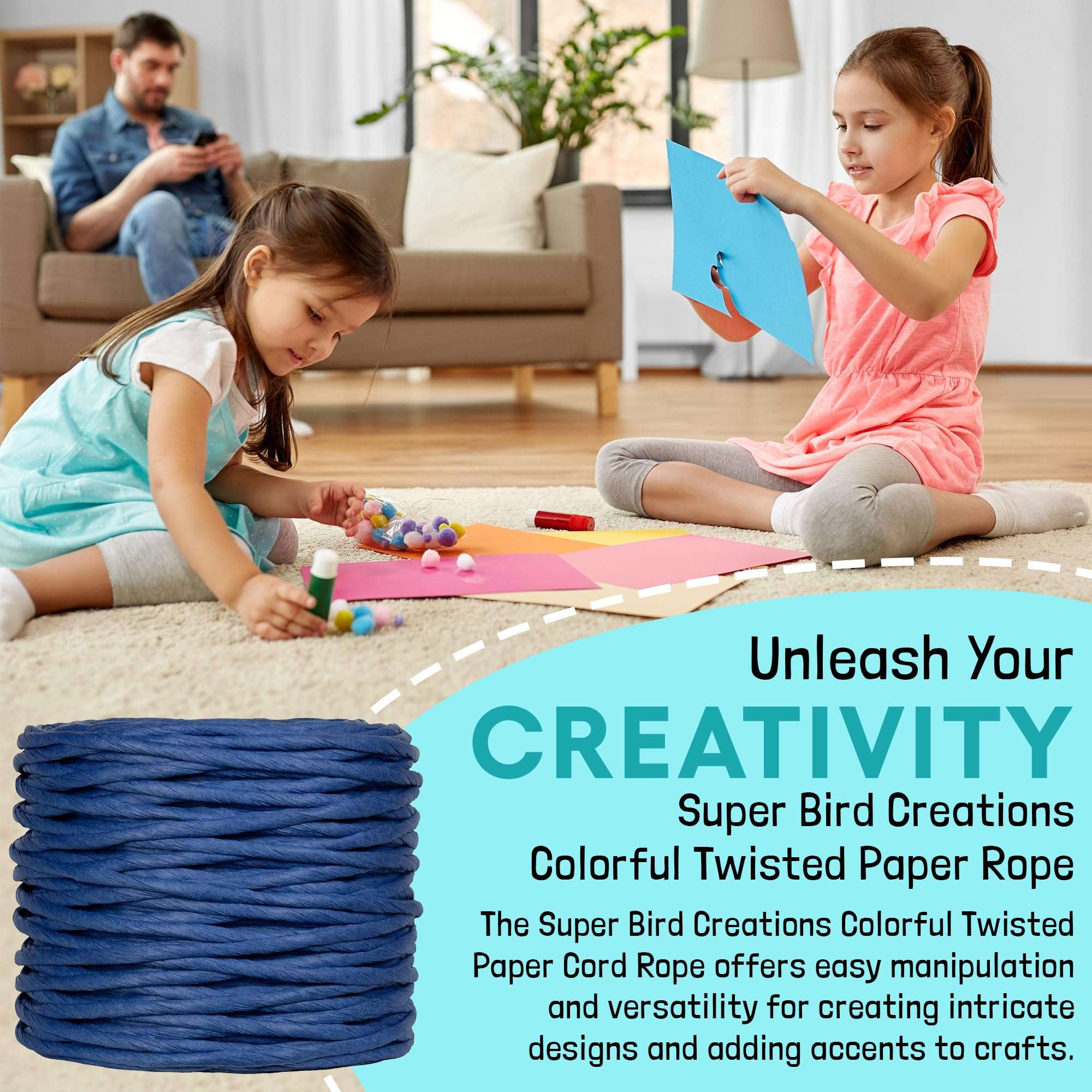 Super Bird Creations Colorful Twisted Paper Cord Rope 3/16" Diameter for Crafting 100 Meters SB50026 (109 Yards) - Ribbon Natural, Paper Twine, Paper Ribbons for Crafts, Paper Rope Craft (Yellow) 5