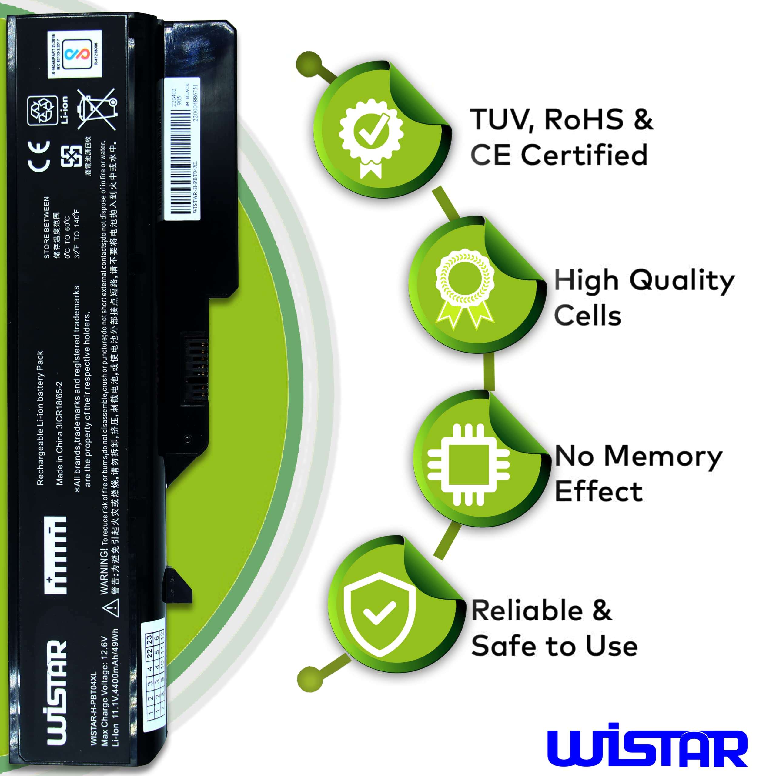 WISTAR Battery for Lenovo V570 G560 B570 IdeaPad Z470 Z560 Z565 Z570 Z575 L09S6Y02 L09M6Y02 L09L6Y02 G460 G565 V360 L09C6Y02 L10P6Y22 L10C6Y02 57Y6454 [6 Cells/4400mAh 5