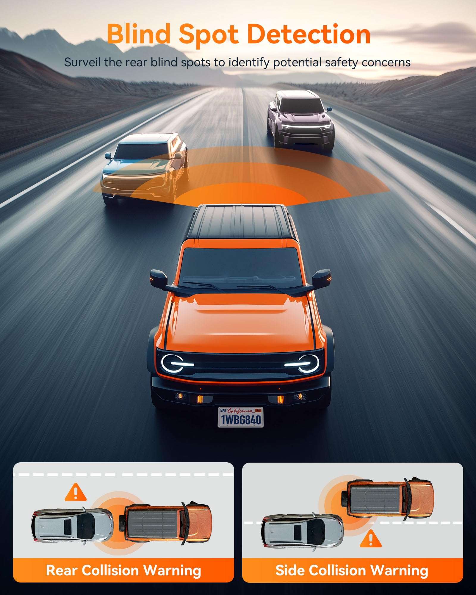 WOLFBOX G840H 12'' Mirror Dash Cam with ADAS and BSD, 2.5K Rear View Mirror Camera Front and Rear, 5.8GHz WiFi, Voice Control, Parking Monitor, Included 32GB Card & GPS, Loop Recording 3