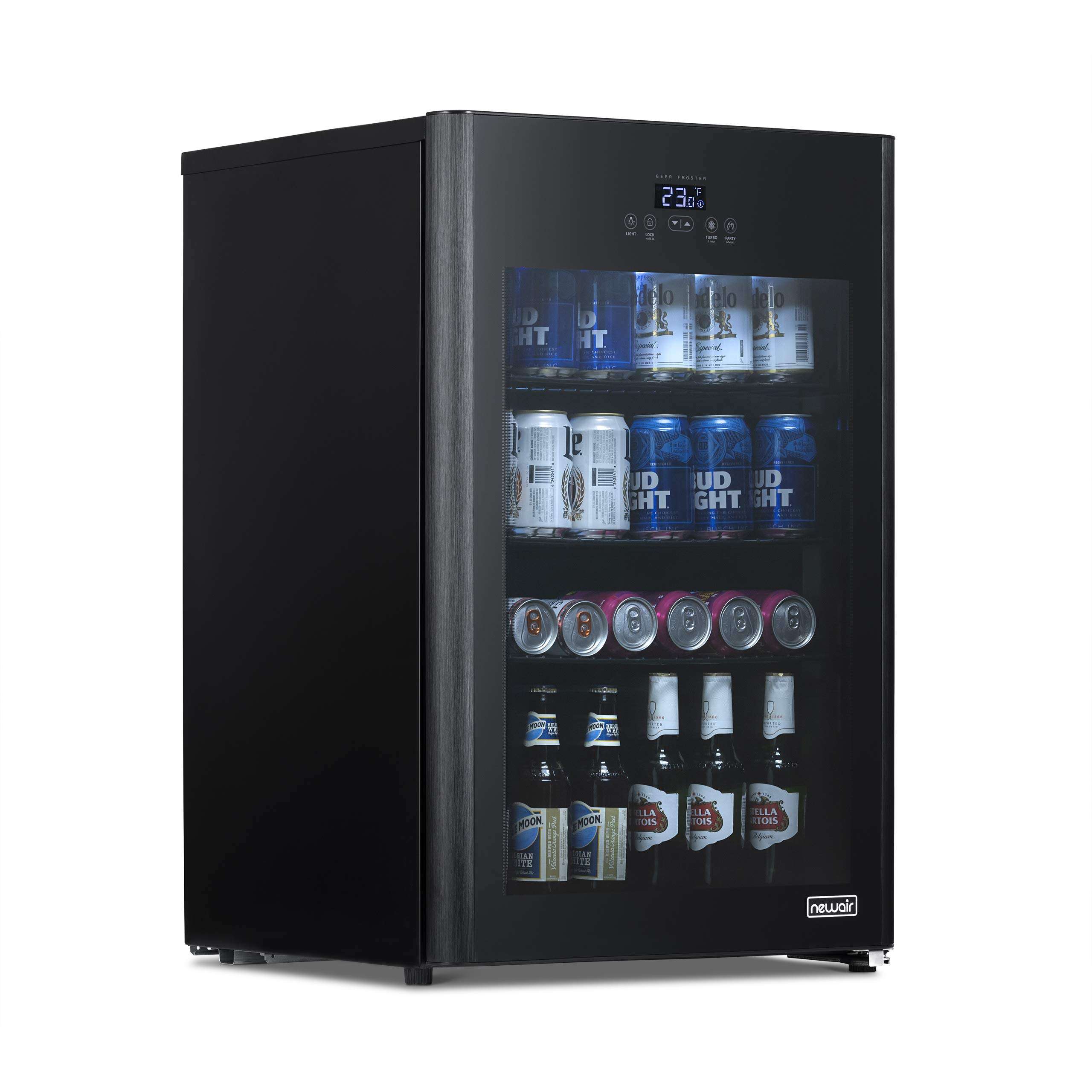 NewAir 125 Can Beer Froster, Mini Fridge, Small Drink Dispenser Machine, Freestanding Beer Freezer, Refrigerator and Cooler in Black - Frosts Drink to 23F, for Office or Bar with Adjustable Shelves 1