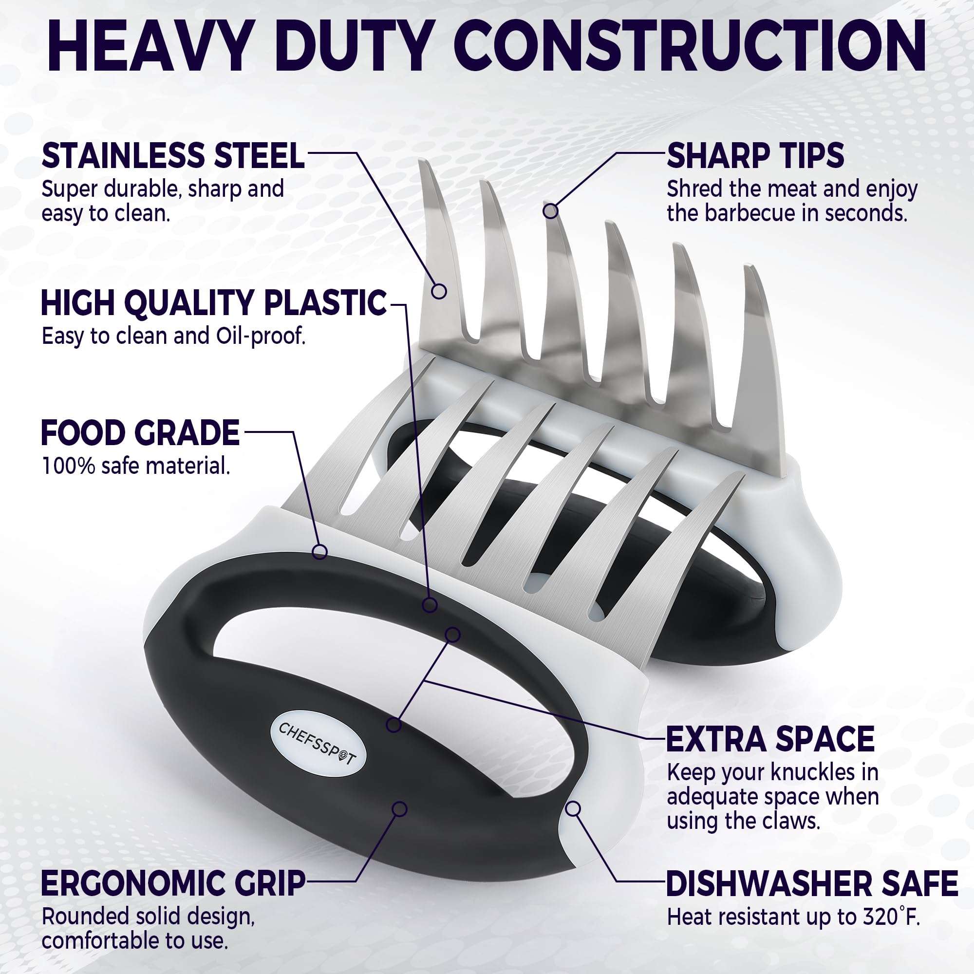 Commercial Chef 25 Piece Barbeque Grill Accessories + CHEFSSPOT Meat Shredder Claws with Ultra-Sharp Blades 6