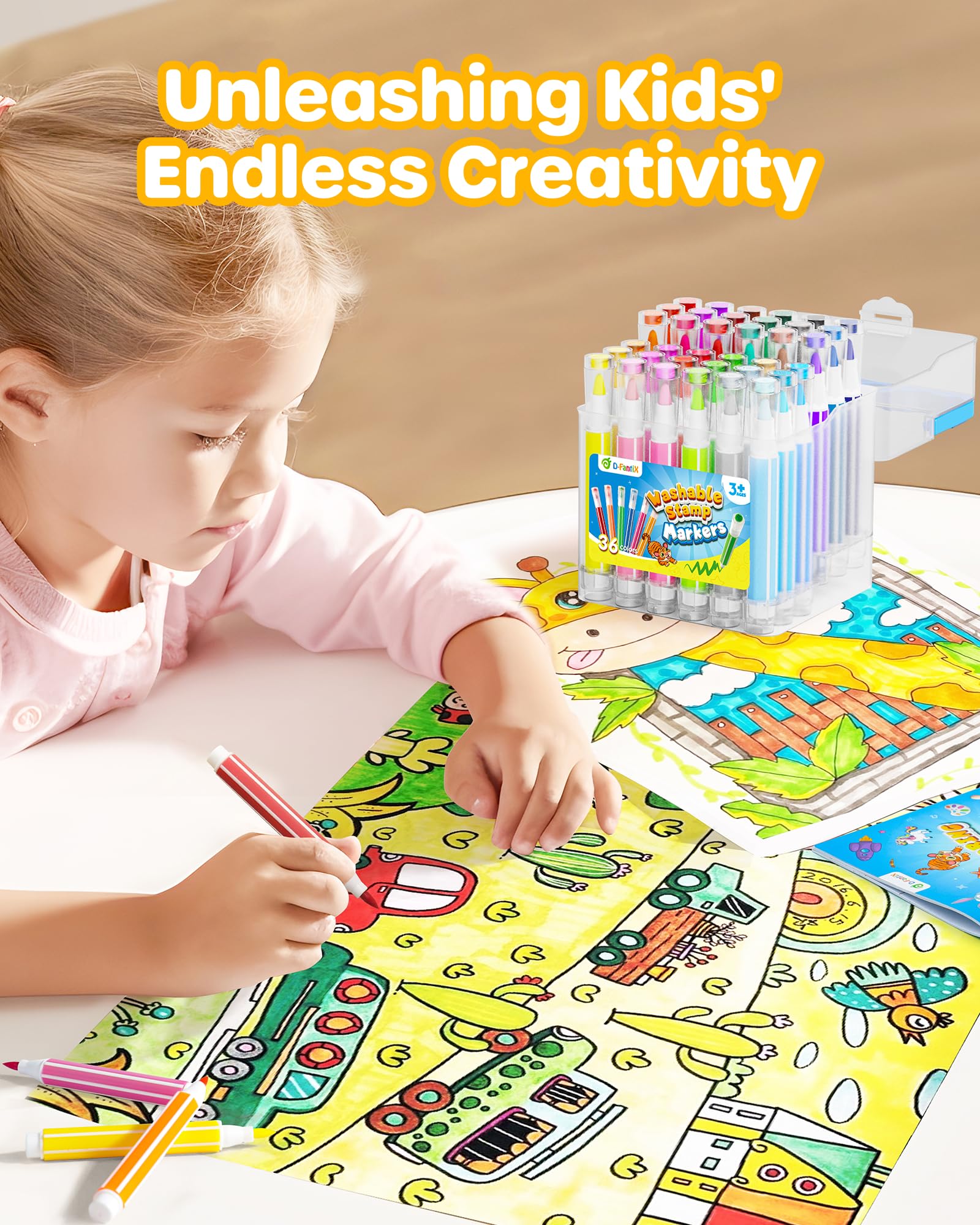 D-FantiX 58 Pieces Alphabet and Number Bulletin Board Set & 36 Colors Washable Markers for Kids 5
